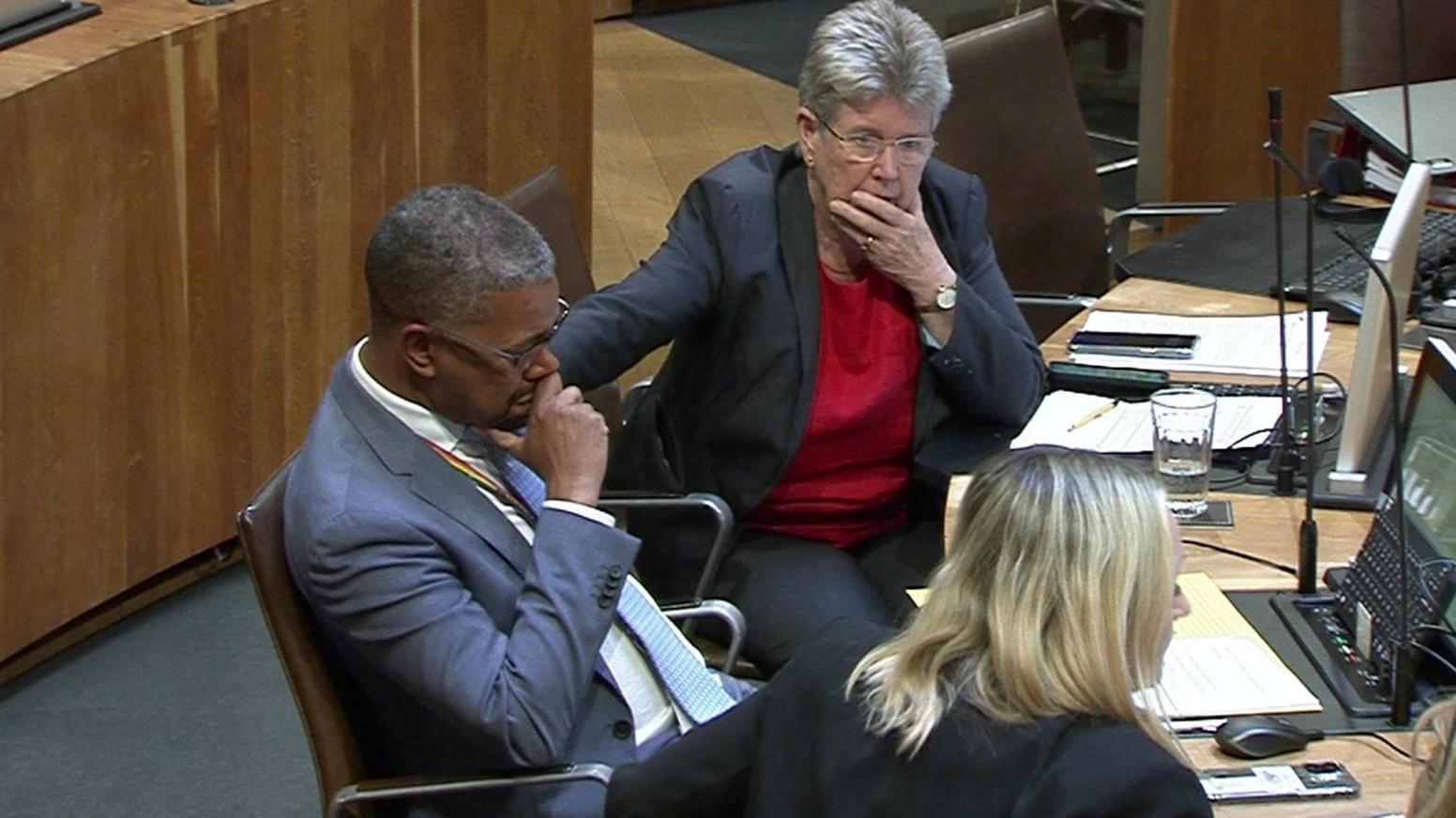 Labour Chief Whip Jane Hutt comforted a tearful Vaughan Gething