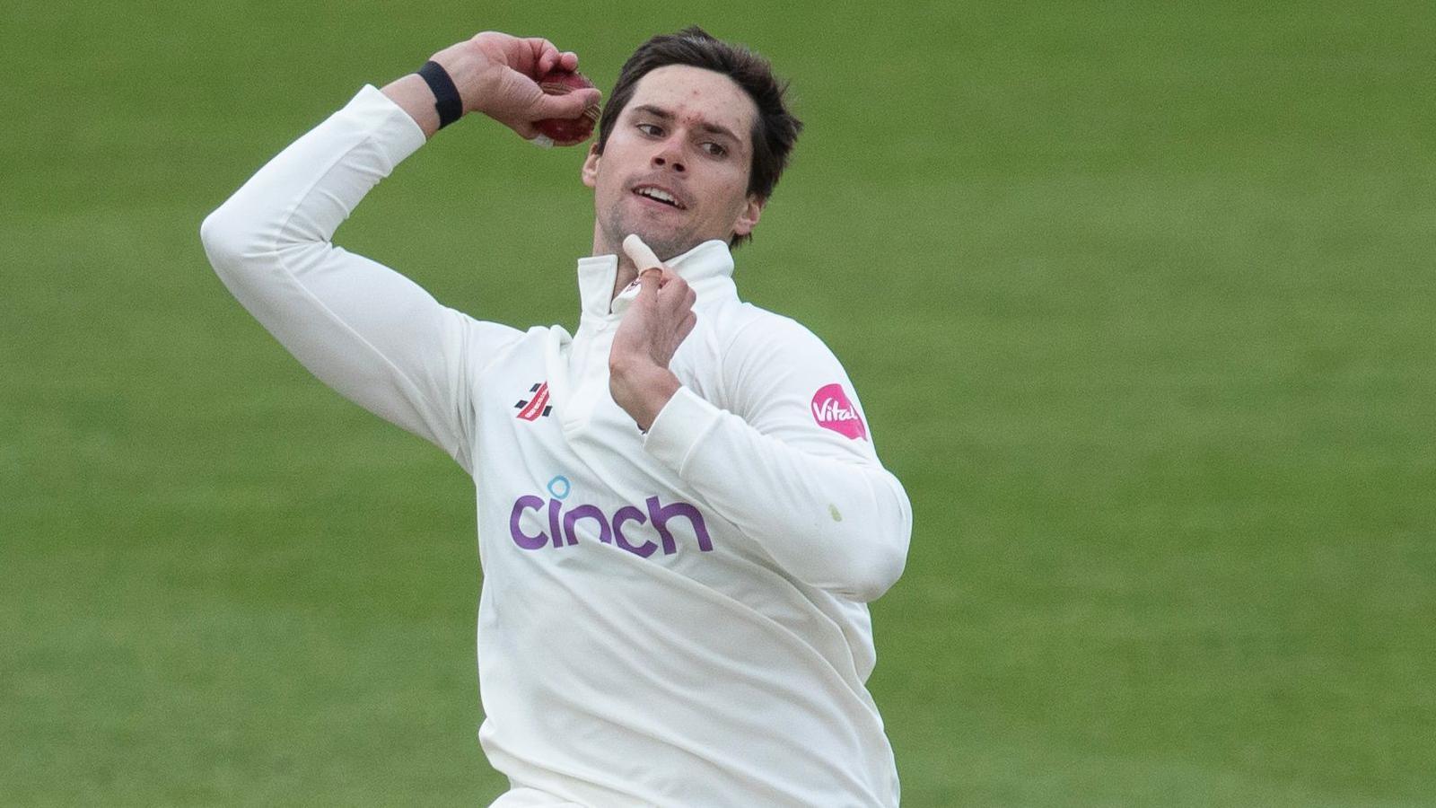 Justin Broad bowling for Northamptonshire