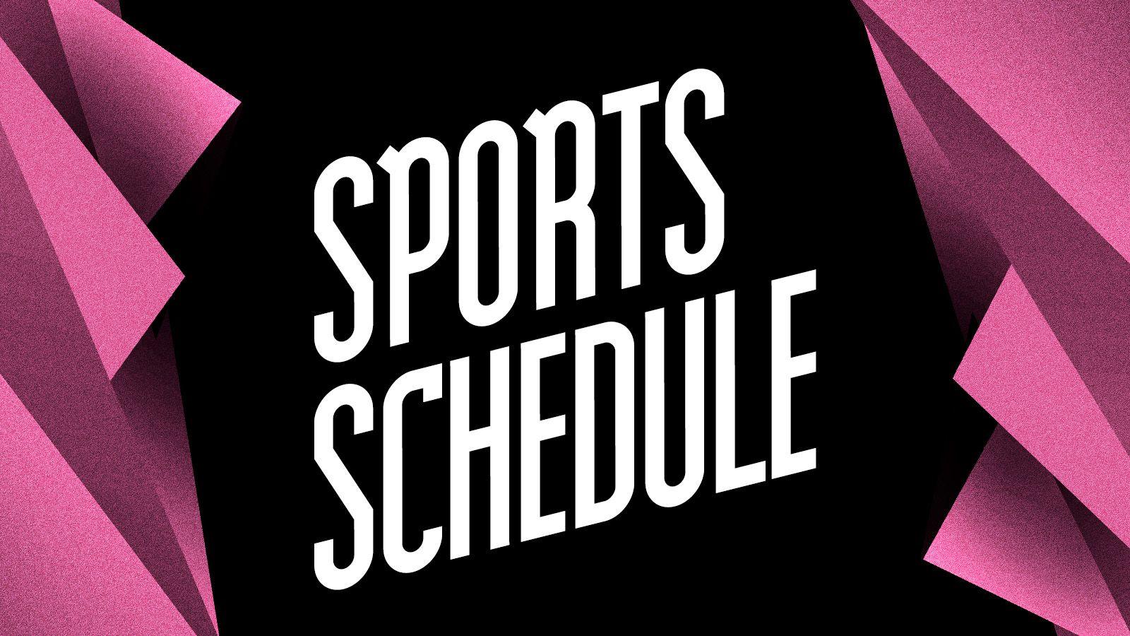 A graphic that reads sports schedule in white on a black background