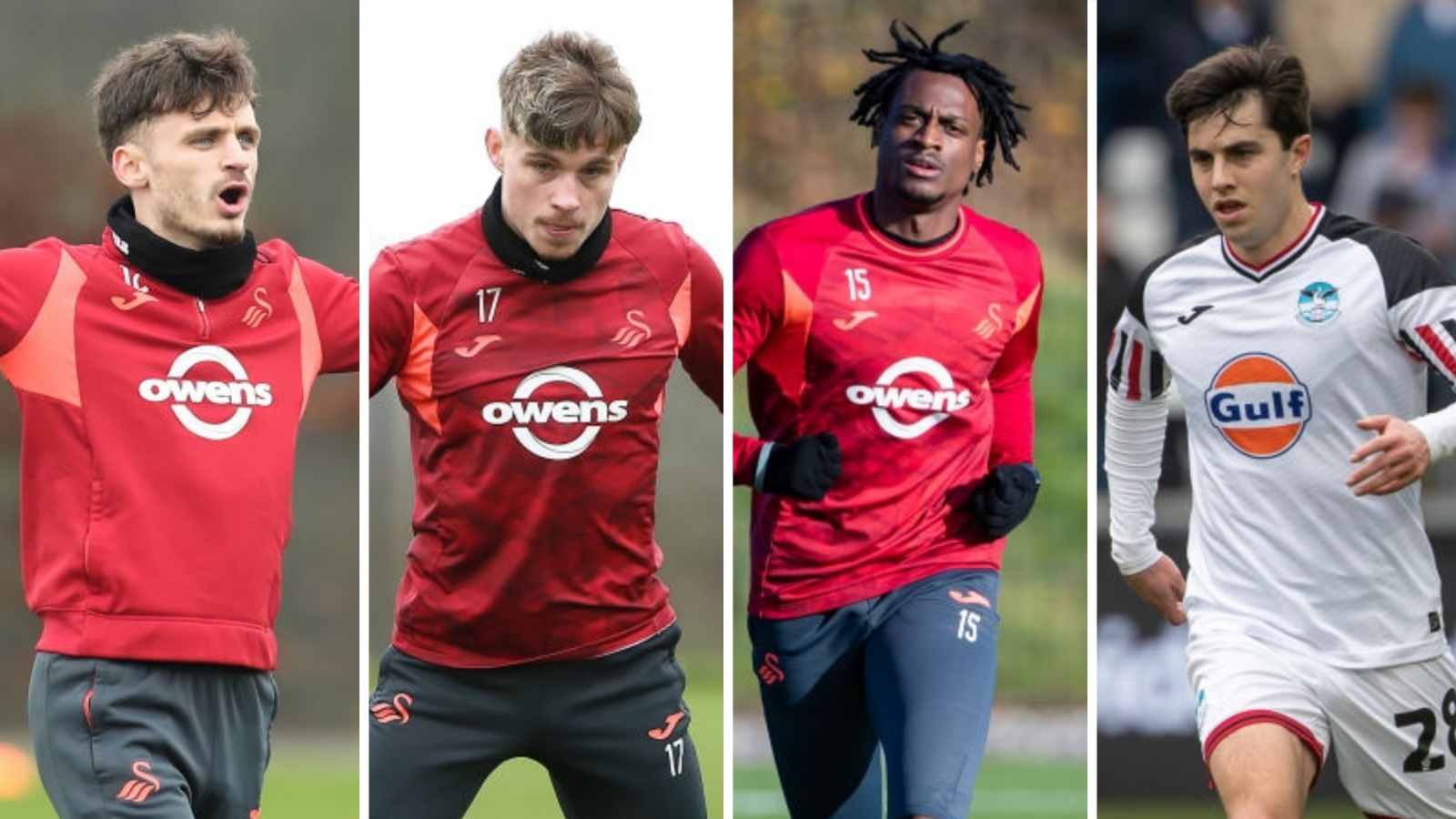 Swansea players Jamie Paterson, Przemyslaw Placheta, Nathanael Ogbeta and Liam Walsh