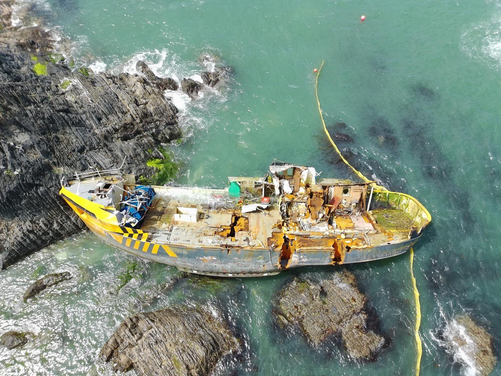 Aerial view of stranded ship