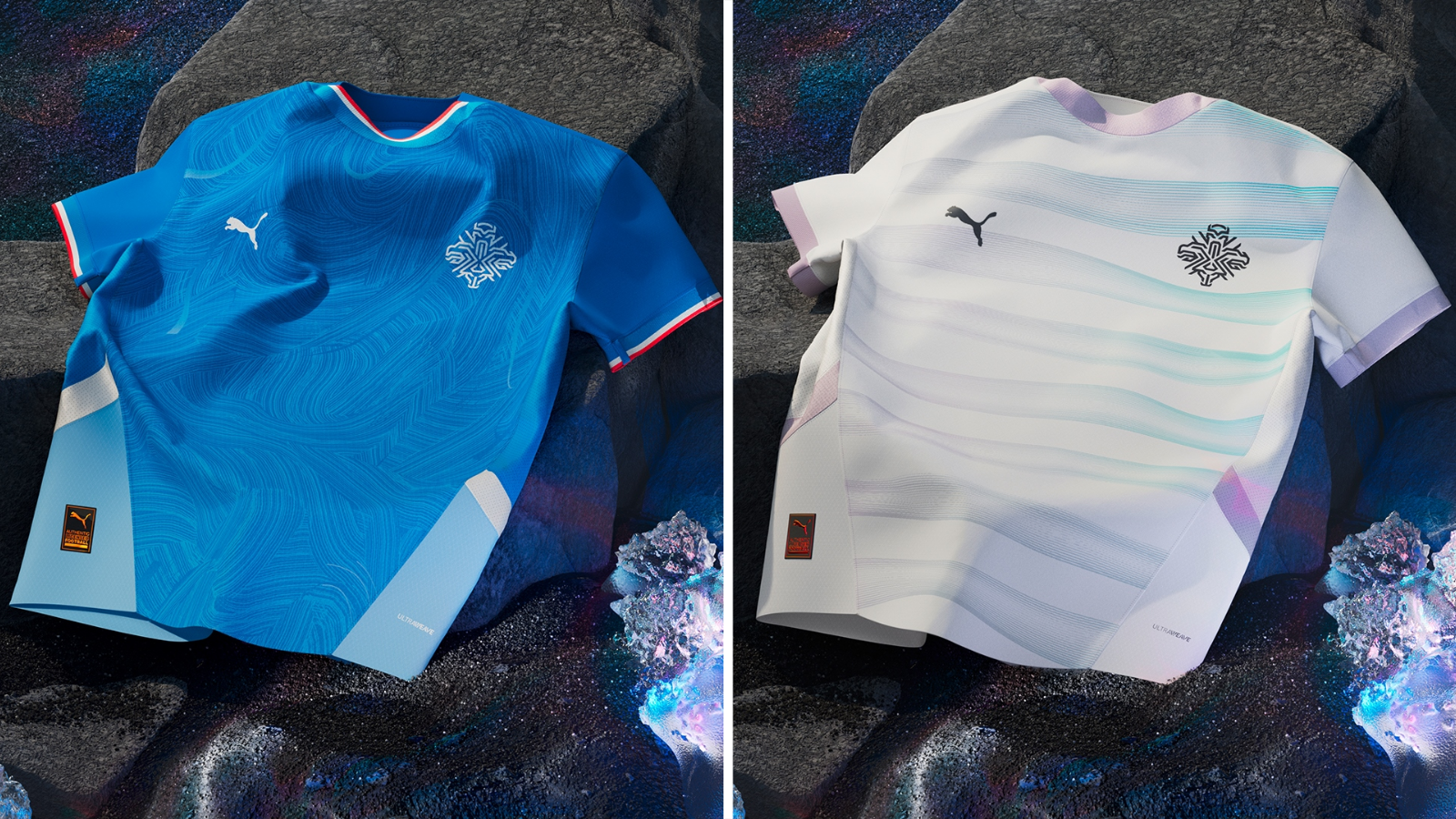 Iceland's home and away kits for Euro 2025