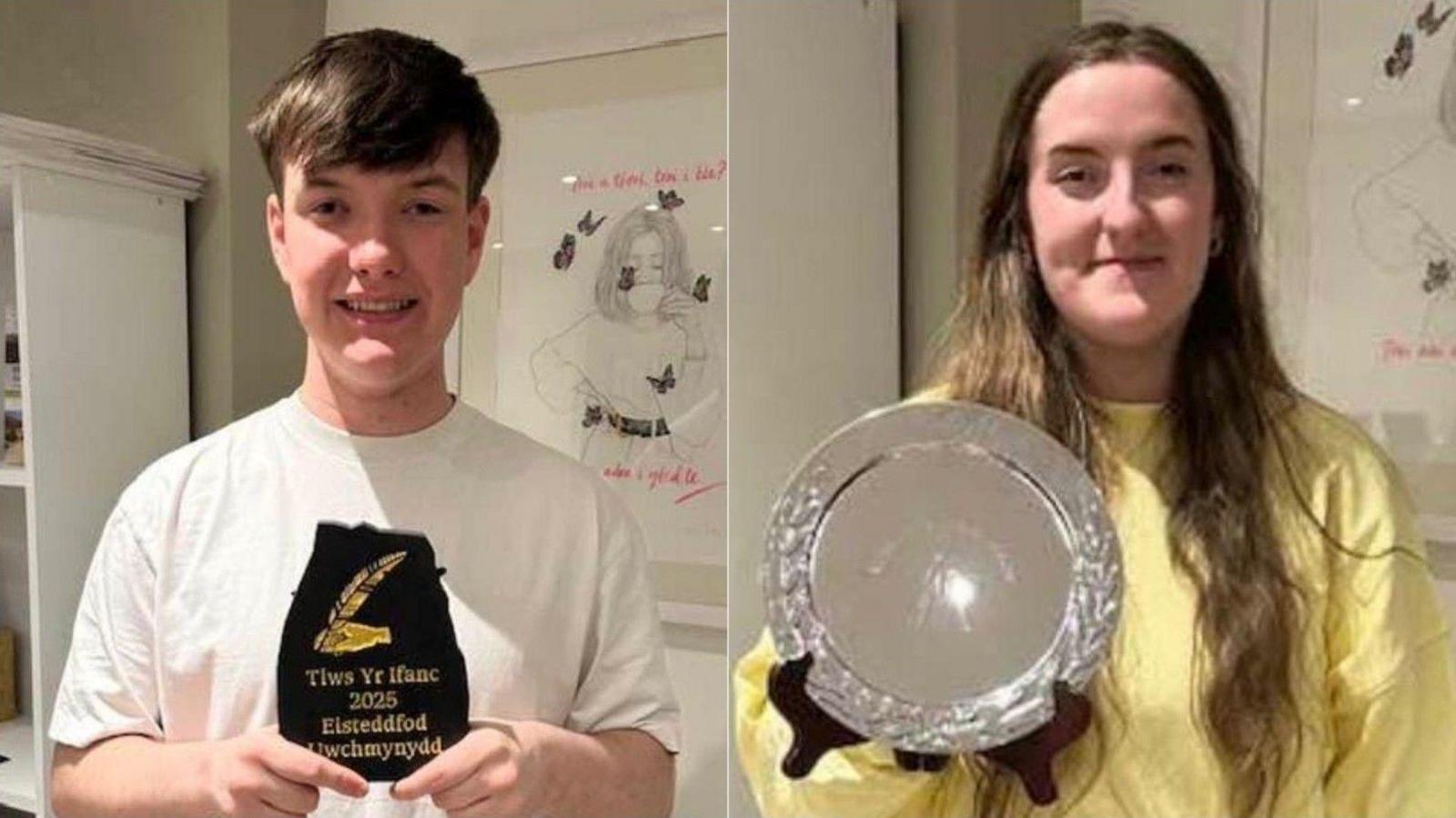 Robin a Non Humphreys yn dal tlysau