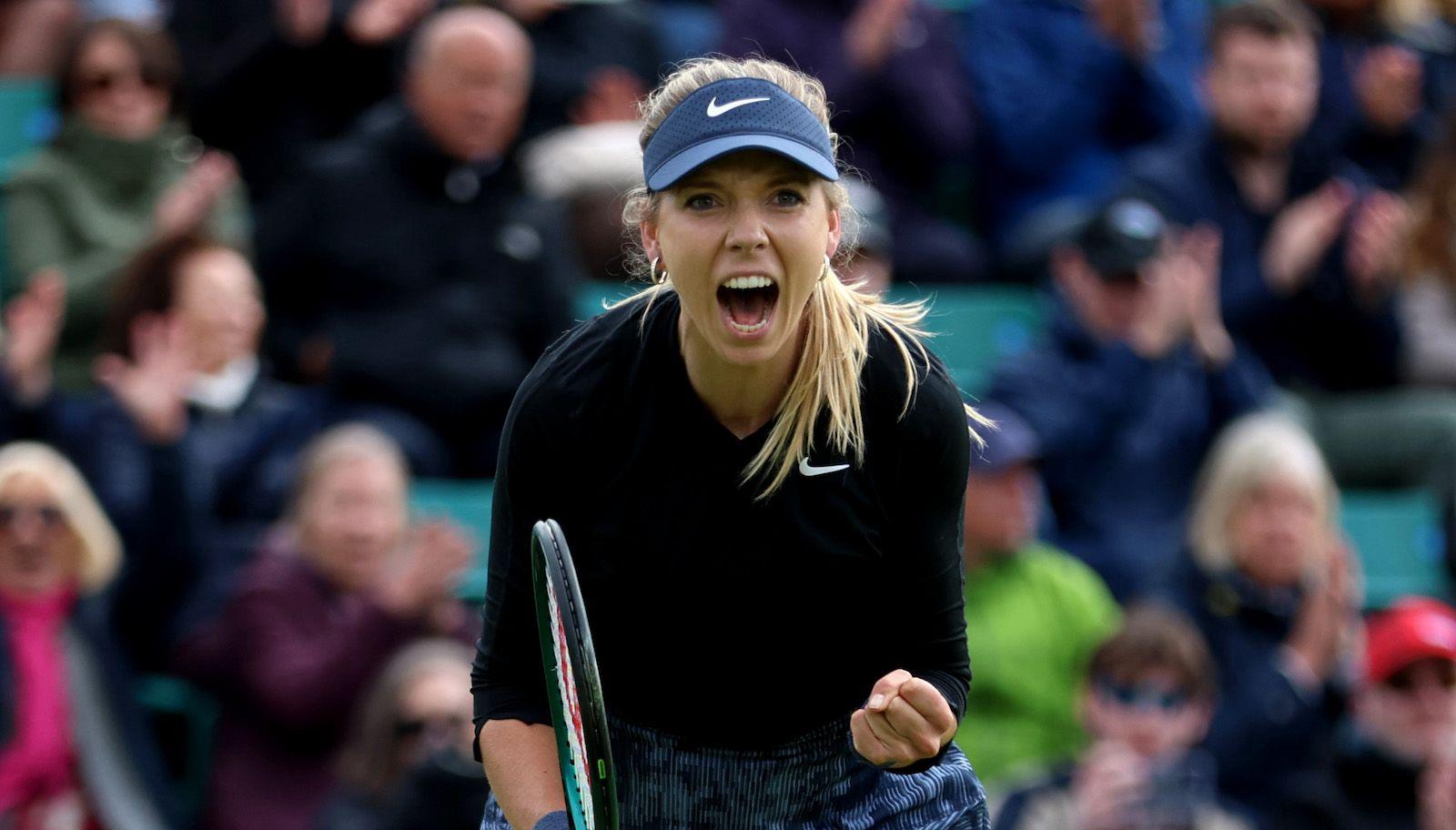 Katie Boulter celebrates her win