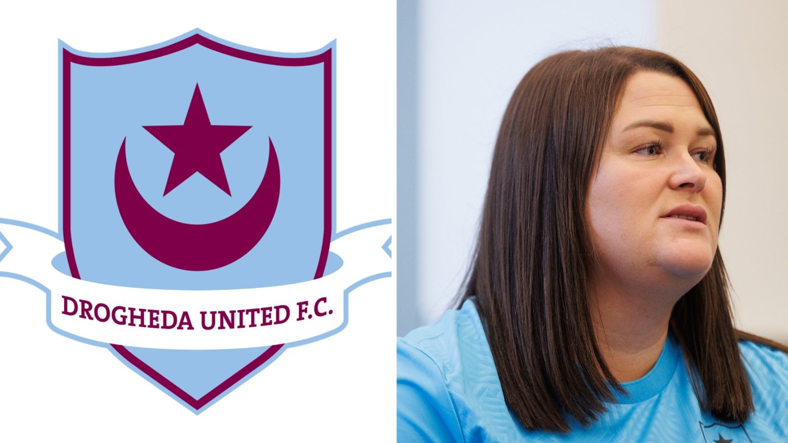 Drogheda United club badge and Joanna Byrne 