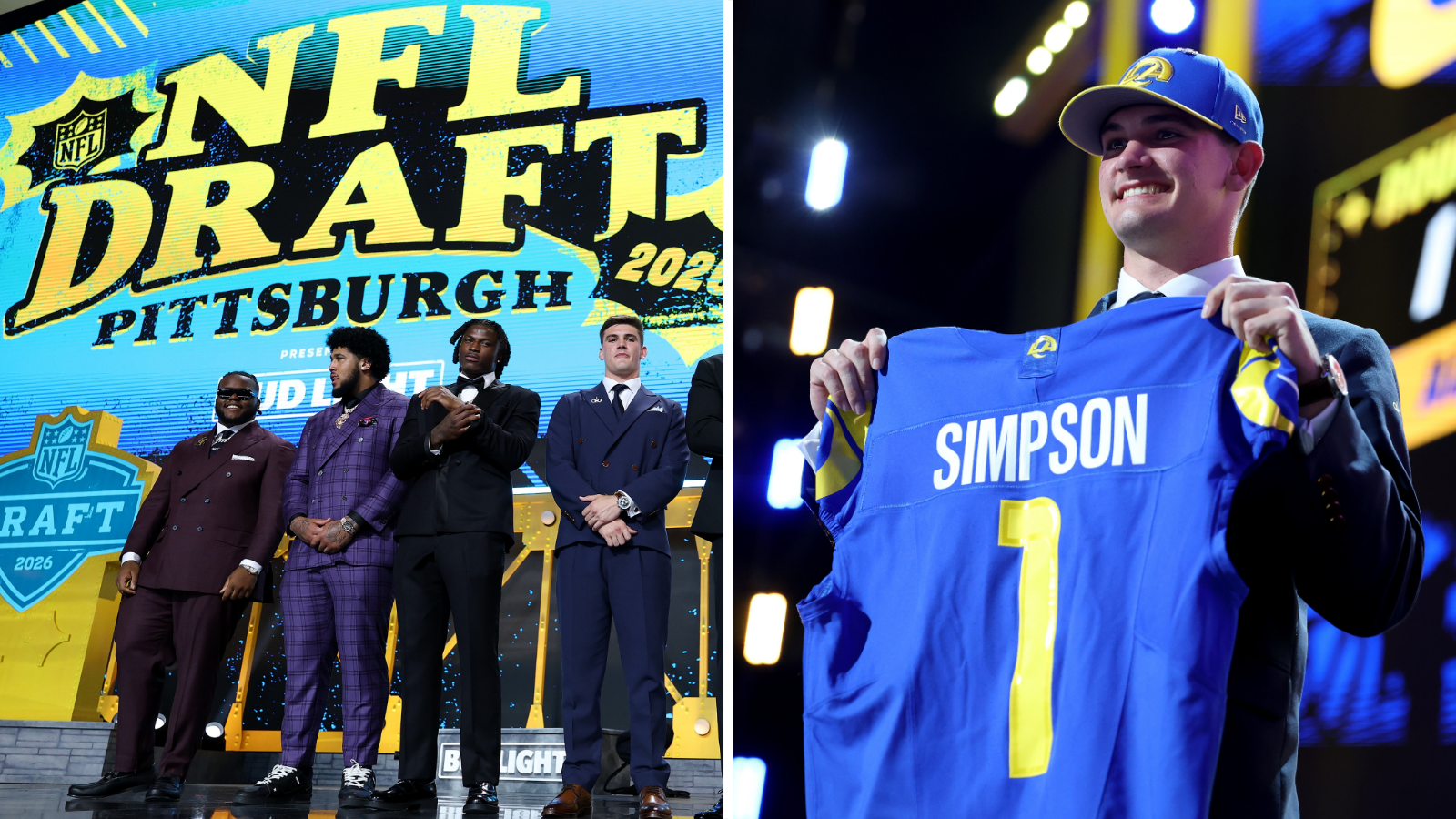 The NFL Draft in Pittsburgh with the Los Angeles Rams picking quarterback Ty Simpson in the first round