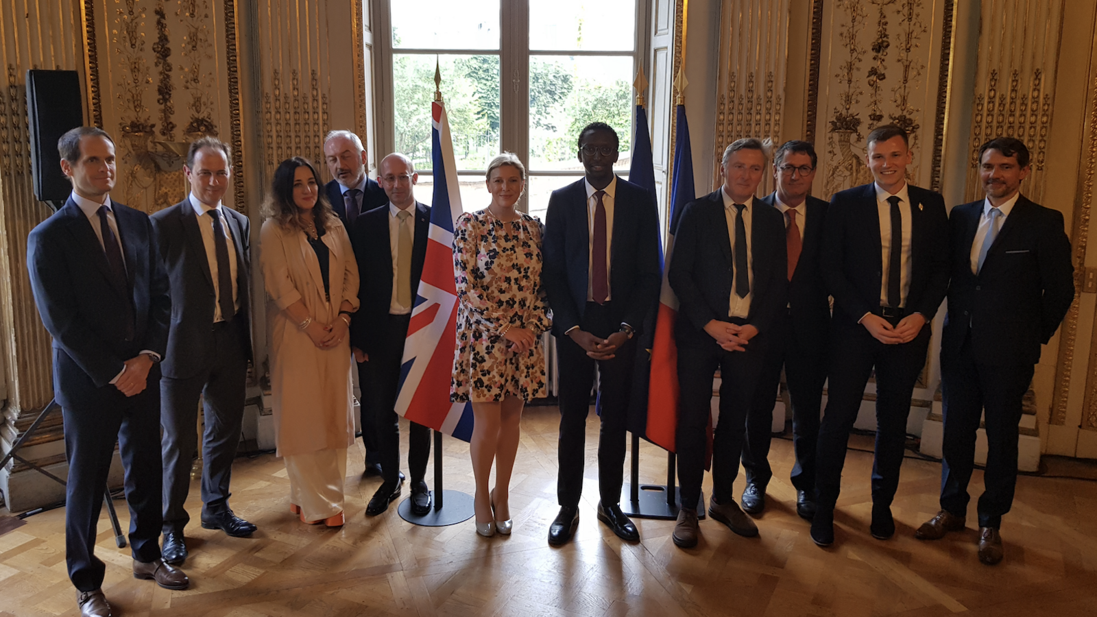 Dignitaries including Baroness Vere, UK maritime minister, centre left and her French counterpart, Hervé Berville, centre right, at the signing of the bilateral Seafarers’ Charters