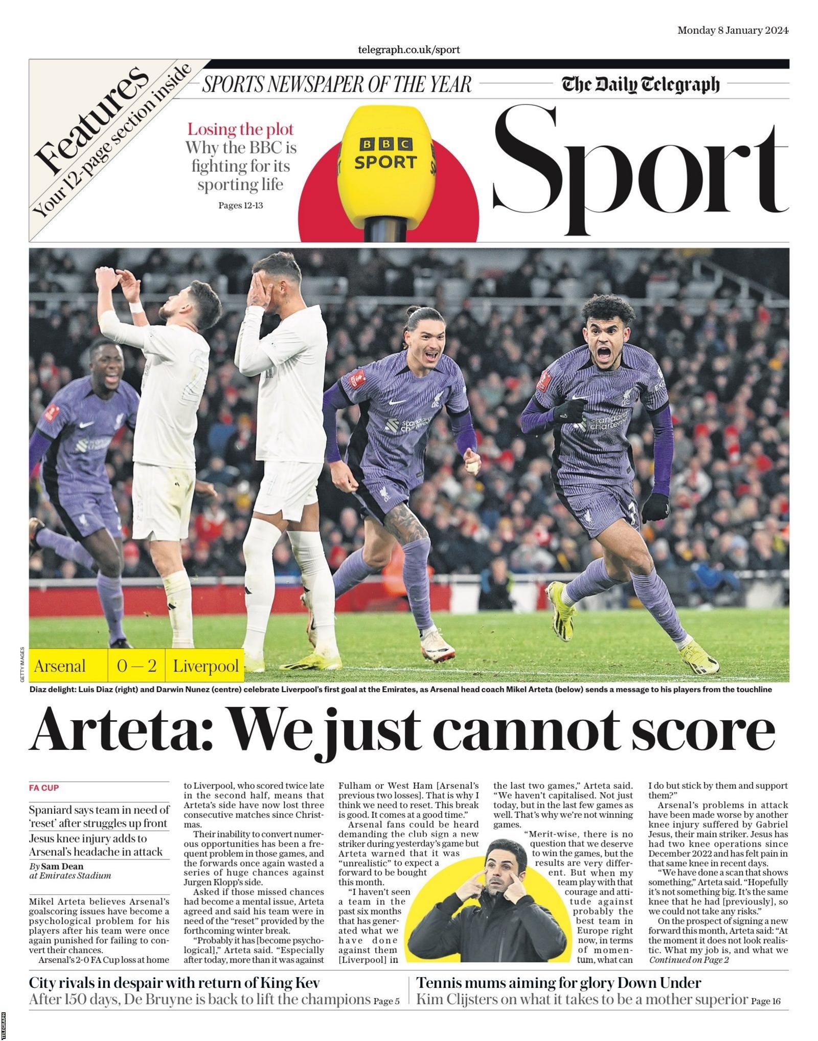 Monday's Daily Telegraph