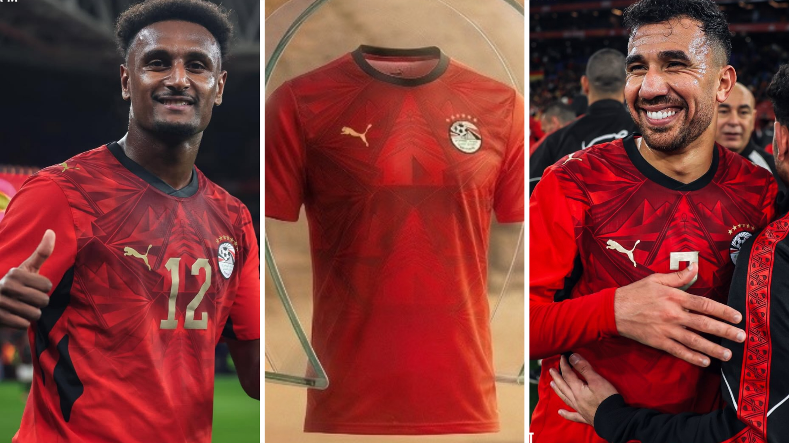 Haissem Hassan (left) and Trezeguet (right) wear 2026 Egypt home kit.