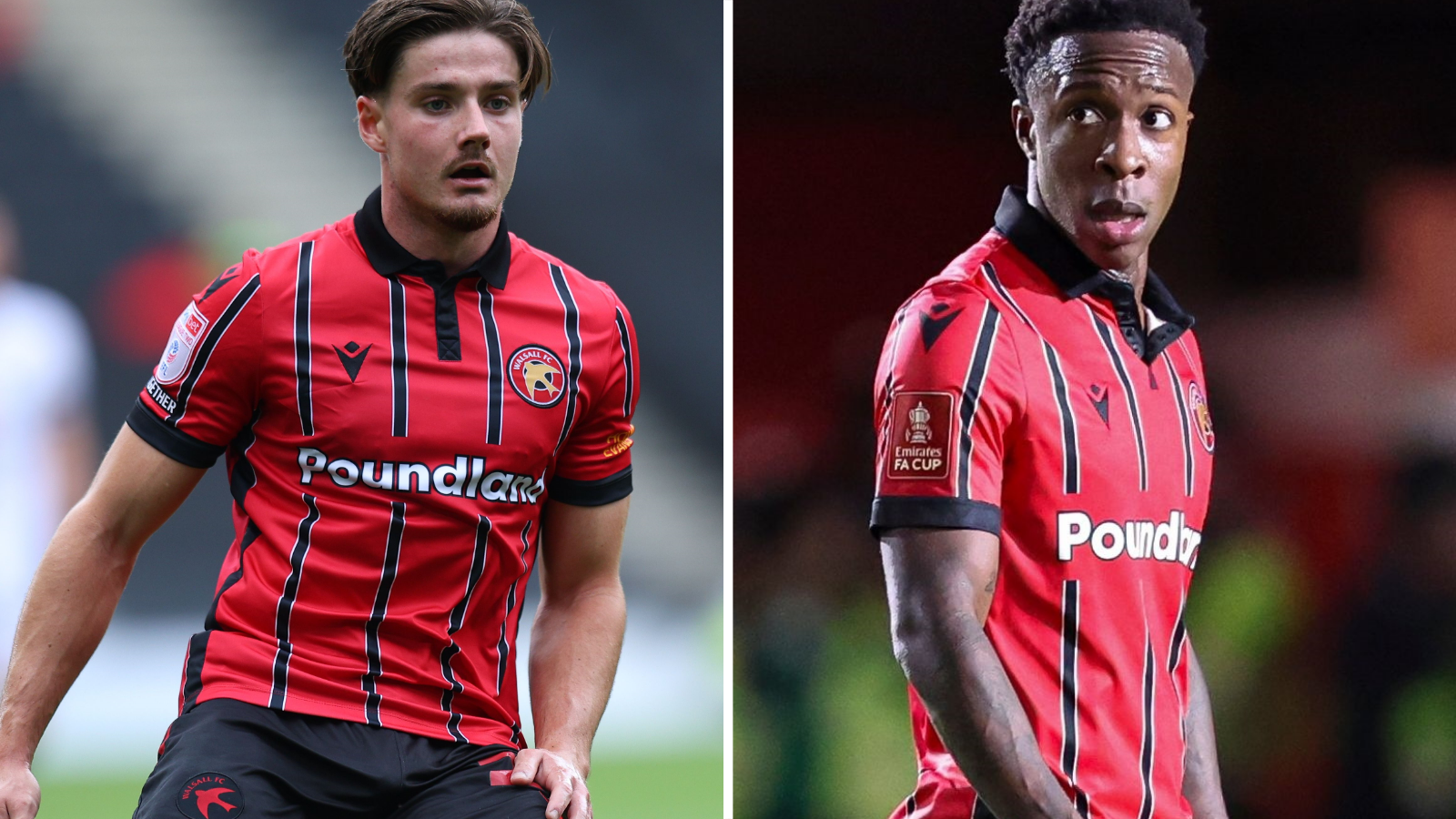 Walsall's goalscorers in the 2-1 FA Cup first round win over four-time winners Bolton Wanderers were Jamie Jellis (left) and Liam Gordon