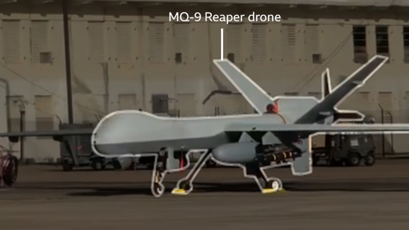 A US Reaper drone pictured on the tarmac at Rafael Hernández Airport on Puerto Rico.