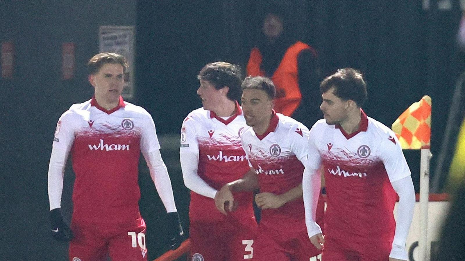 Accrington Stanley celebrate Alex Henderson's goal against Salford City
