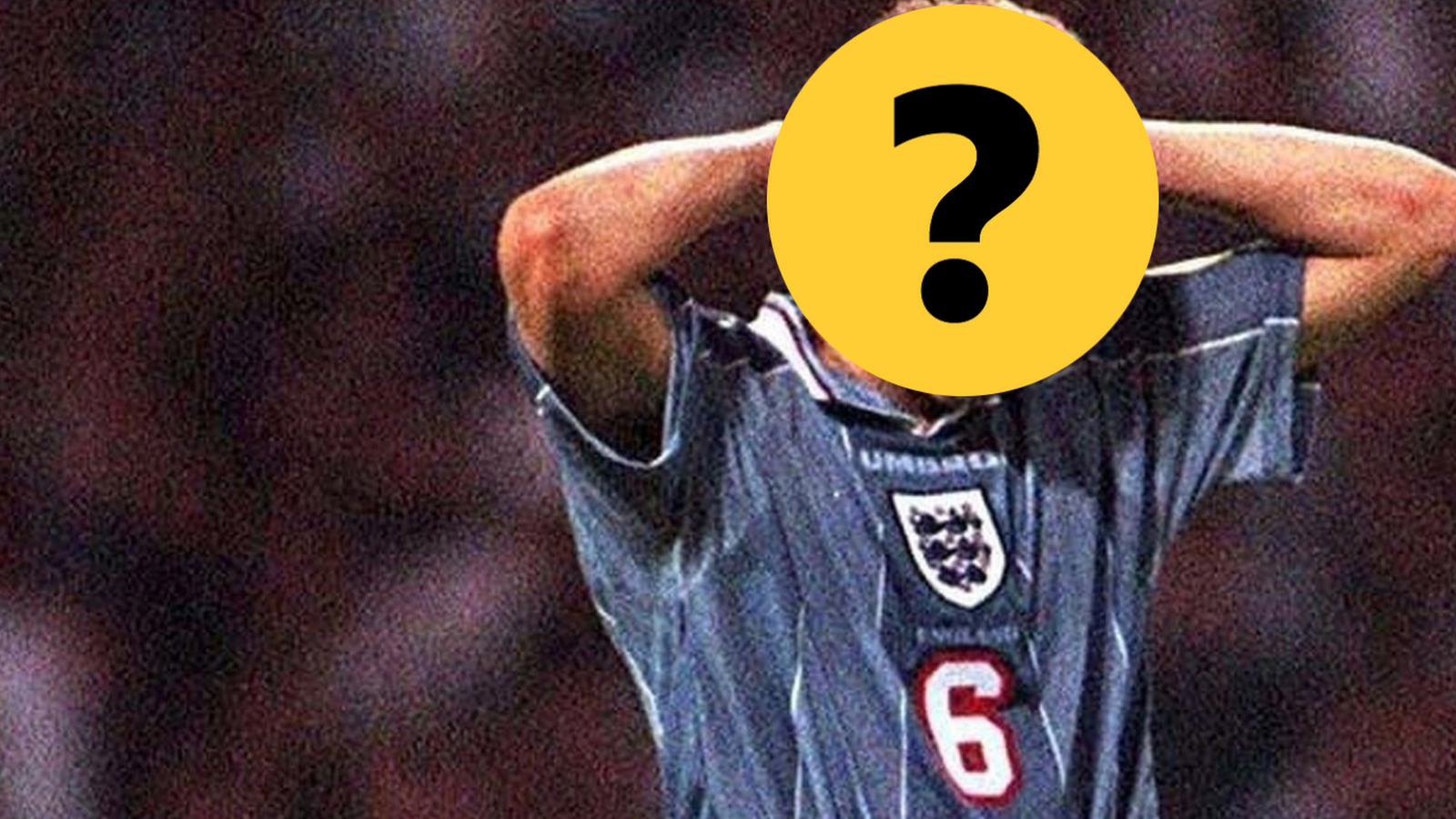 An England player from Euro 96 covered by a question mark