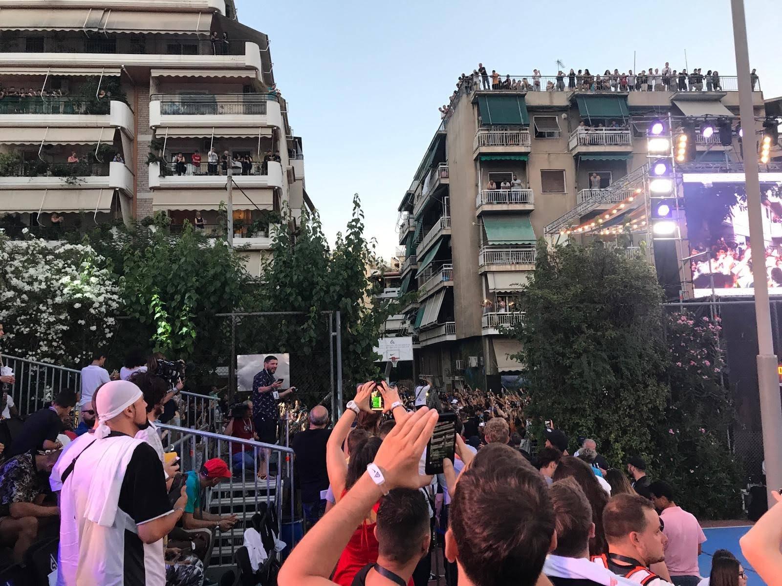 Giannis return to Athens and the basketball court where he played as a youngster attracts a large crowd