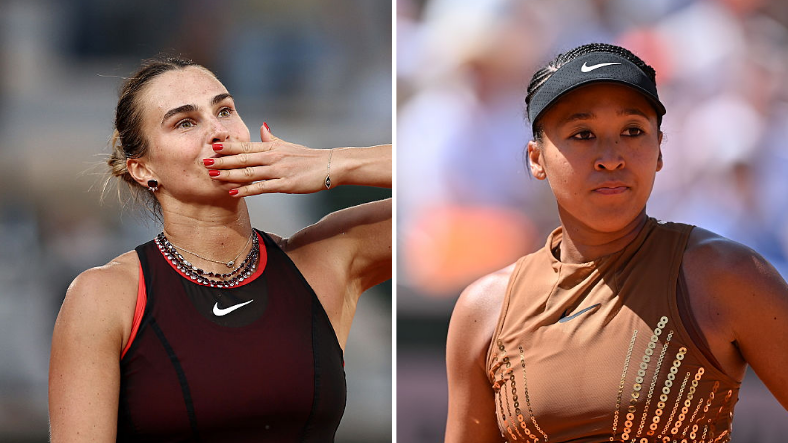 A split picture of Aryna Sabalenka and Naomi Osaka