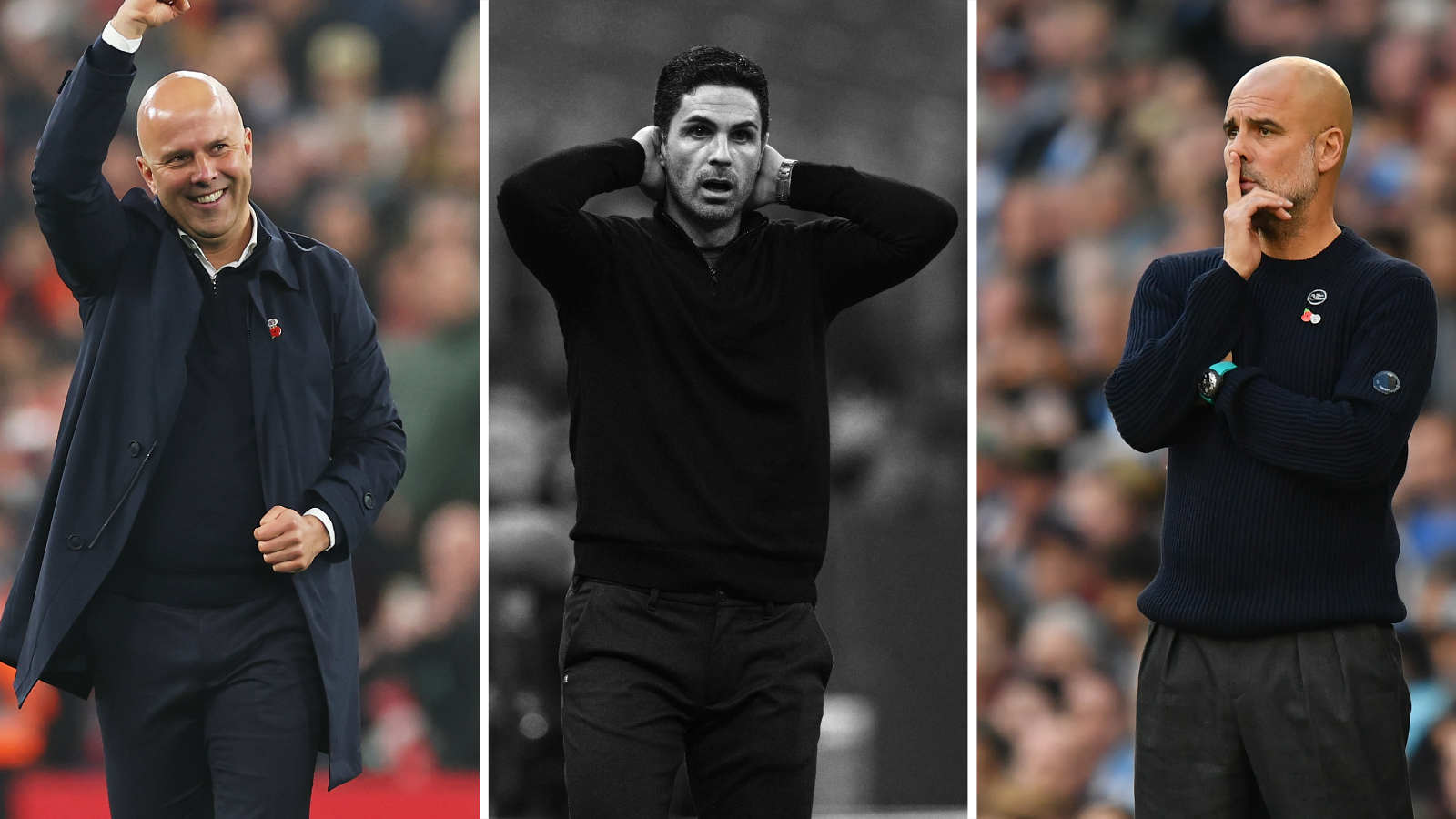 A split picture of Arne Slot, Mikel Arteta and Pep Guardiola