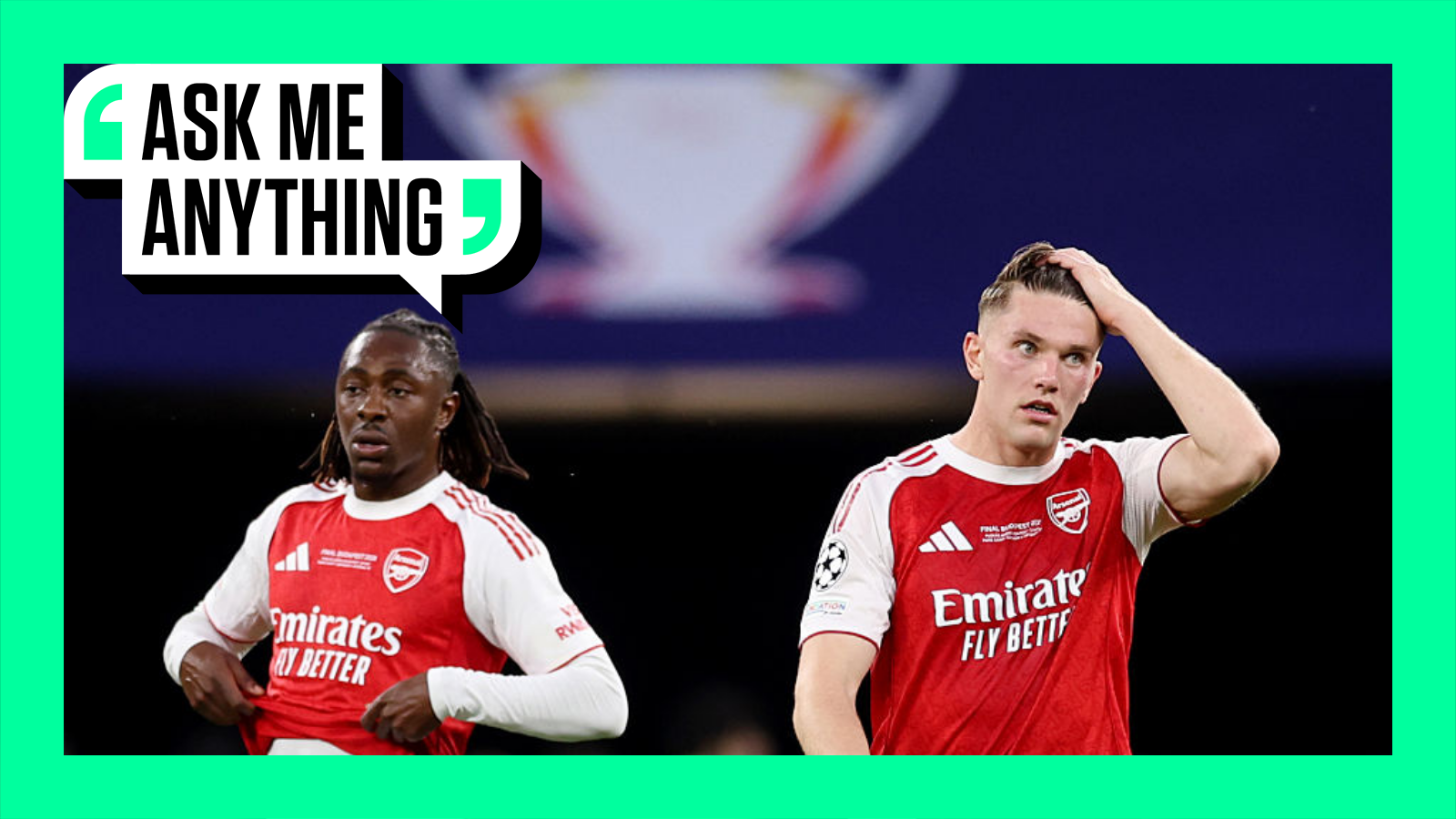 Eberechi Eze and Viktor Gyokeres on the green 'Ask me anything' border