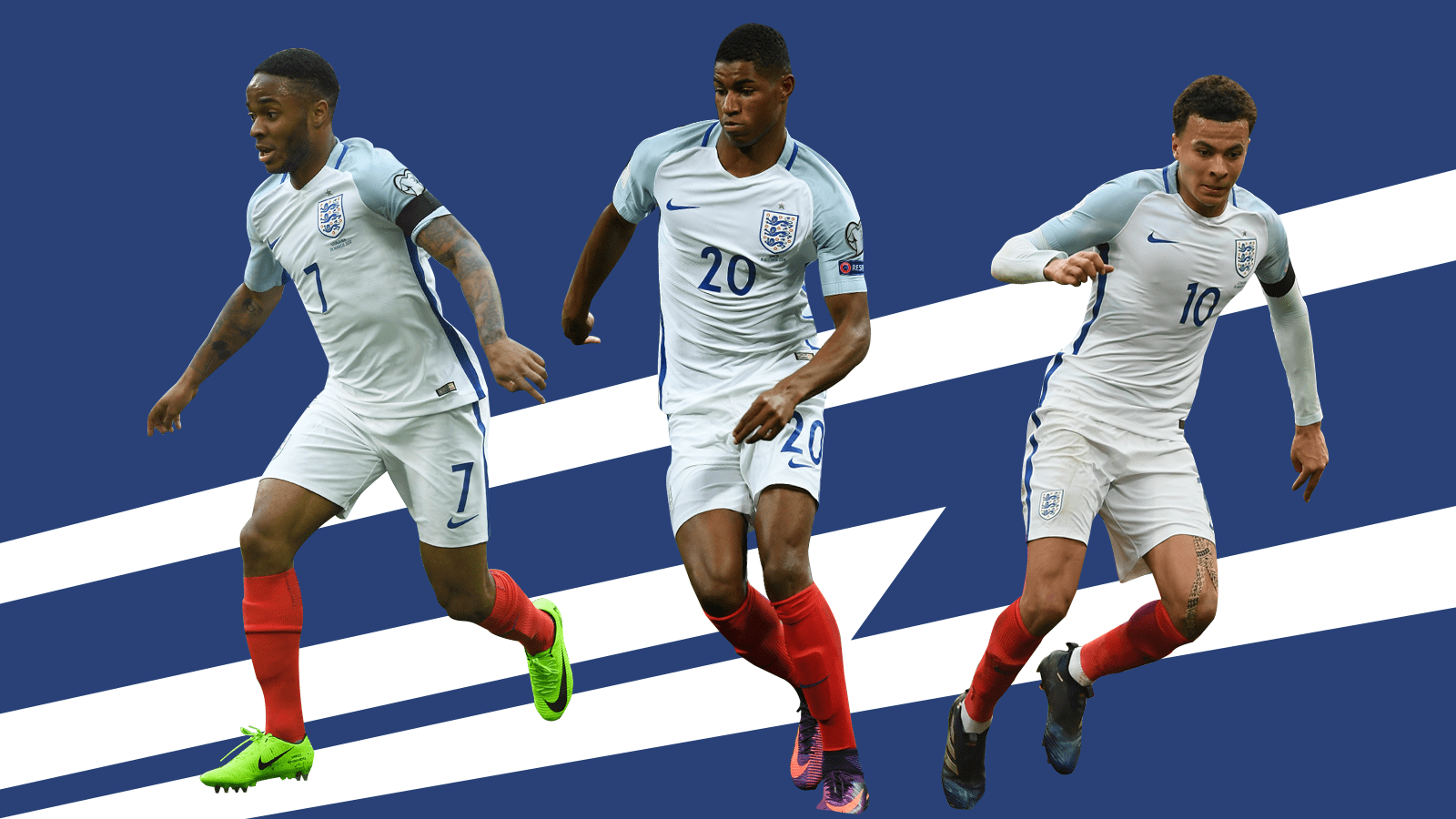 Raheem Sterling, Marcus Rashford and Dele Alli