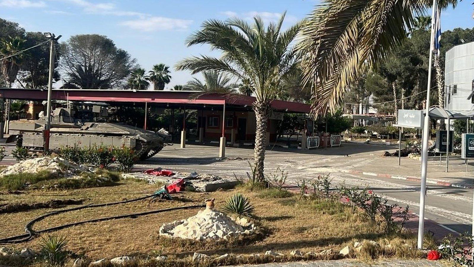 Israel Defense Forces (IDF) handout photo showing Israeli tanks at the Palestinian side of the Rafah crossing between Gaza and Egypt (7 May 2024)