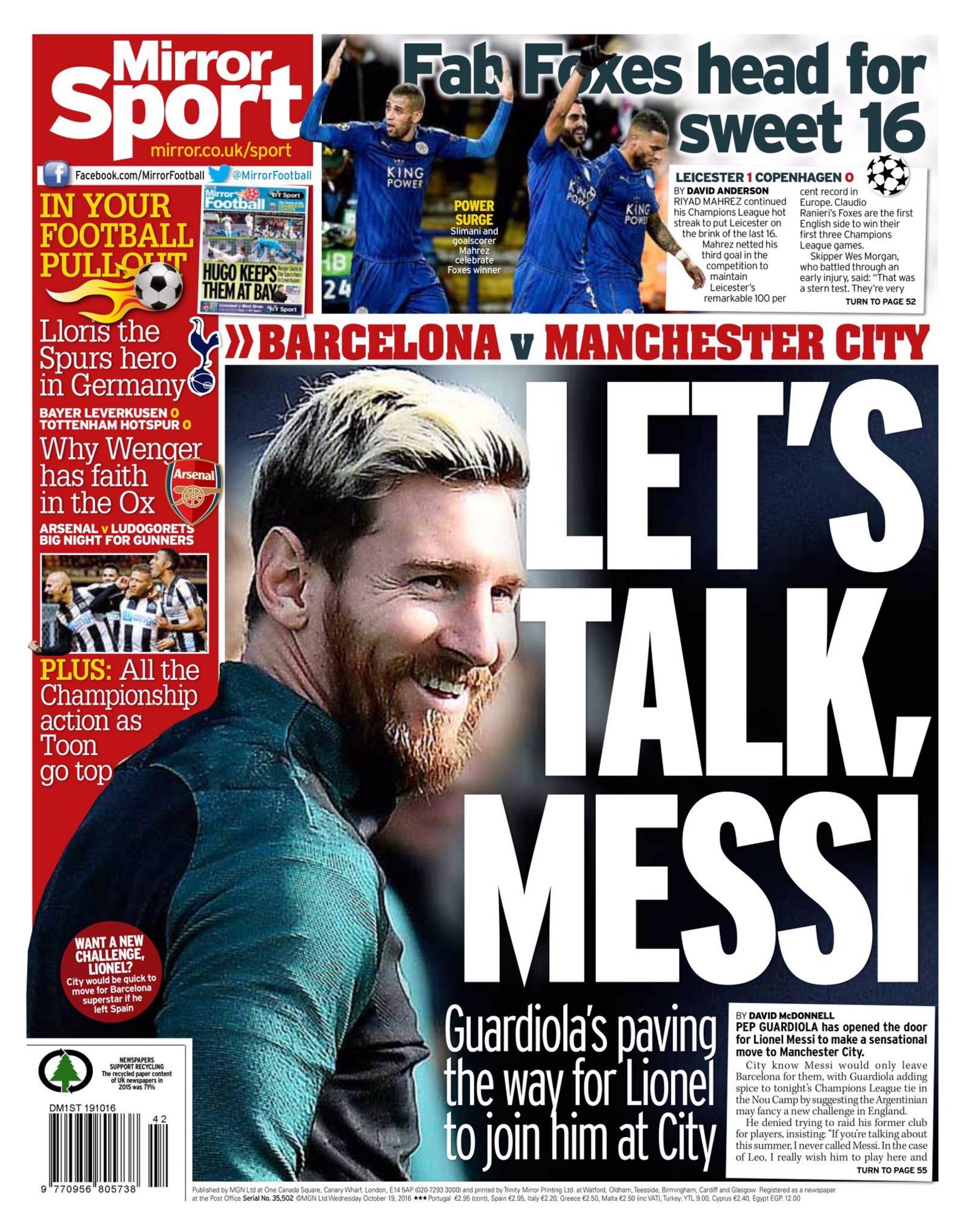 The back page of the Daily Mirror