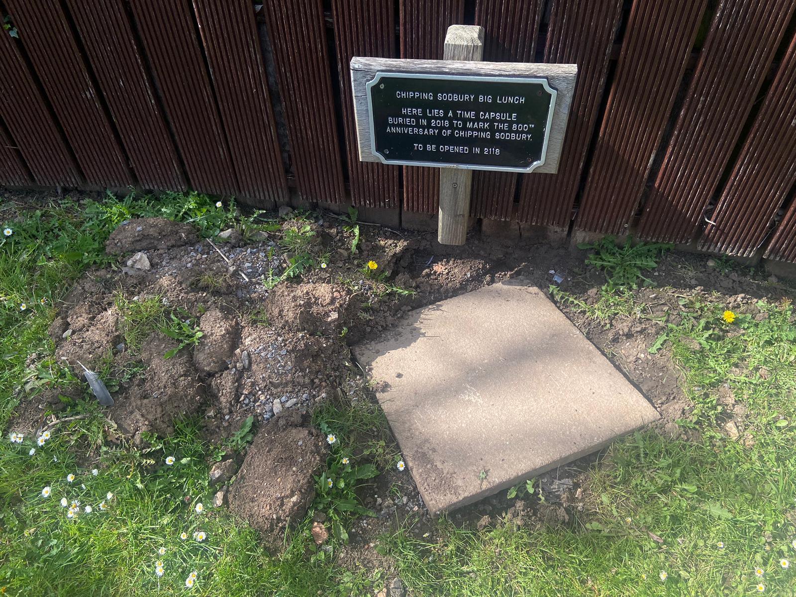 The commemorative stone where the capsule was buried