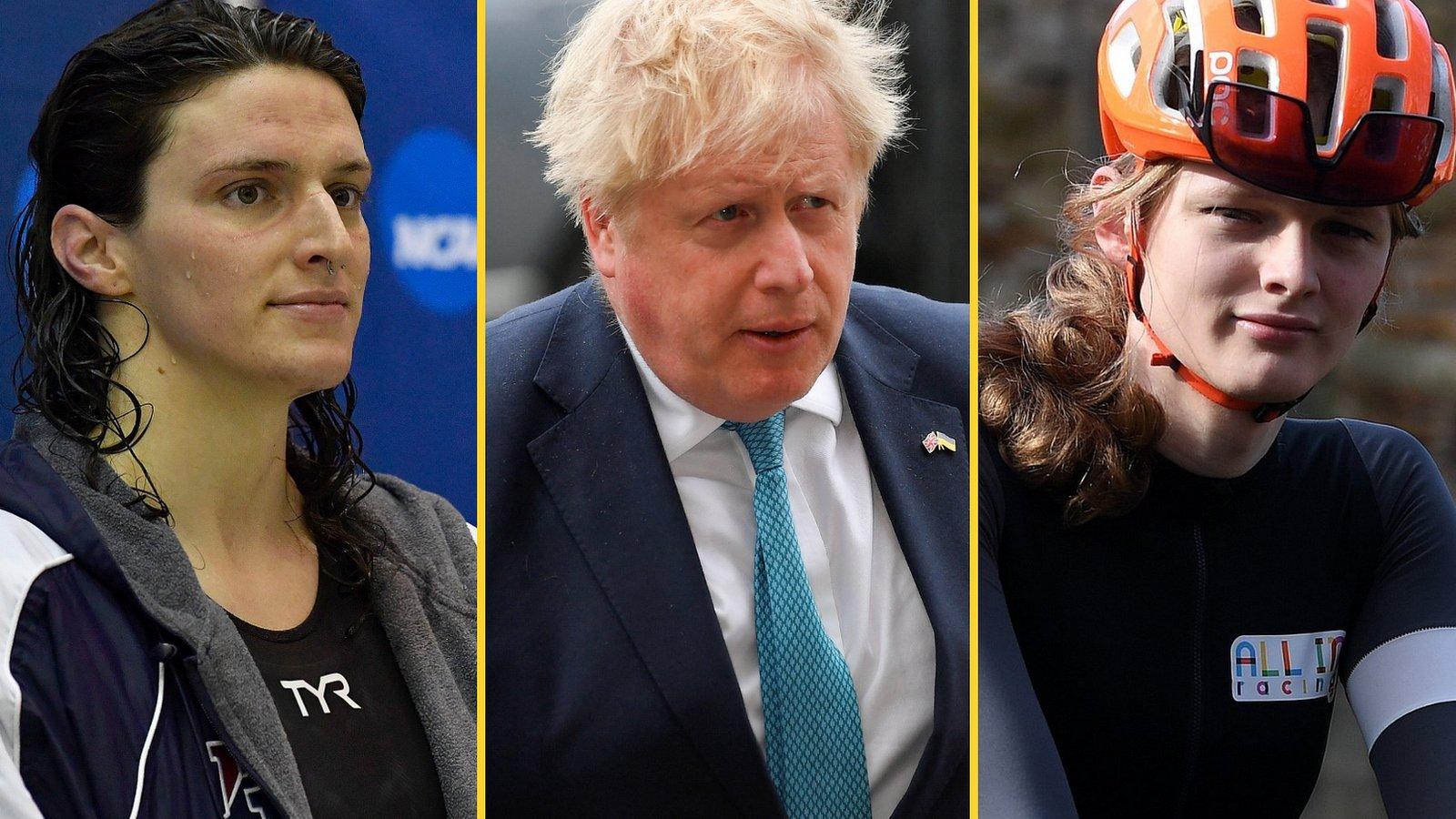 A split image of Lia Thomas, Boris Johnson and Emily Bridges