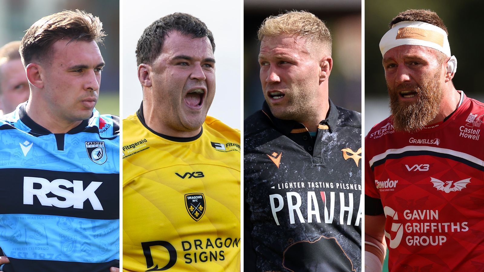 Cardiff's Taine Basham, Dragons' Chris Coleman, Ospreys' Ross Moriarty and Scarlets' Jake Ball