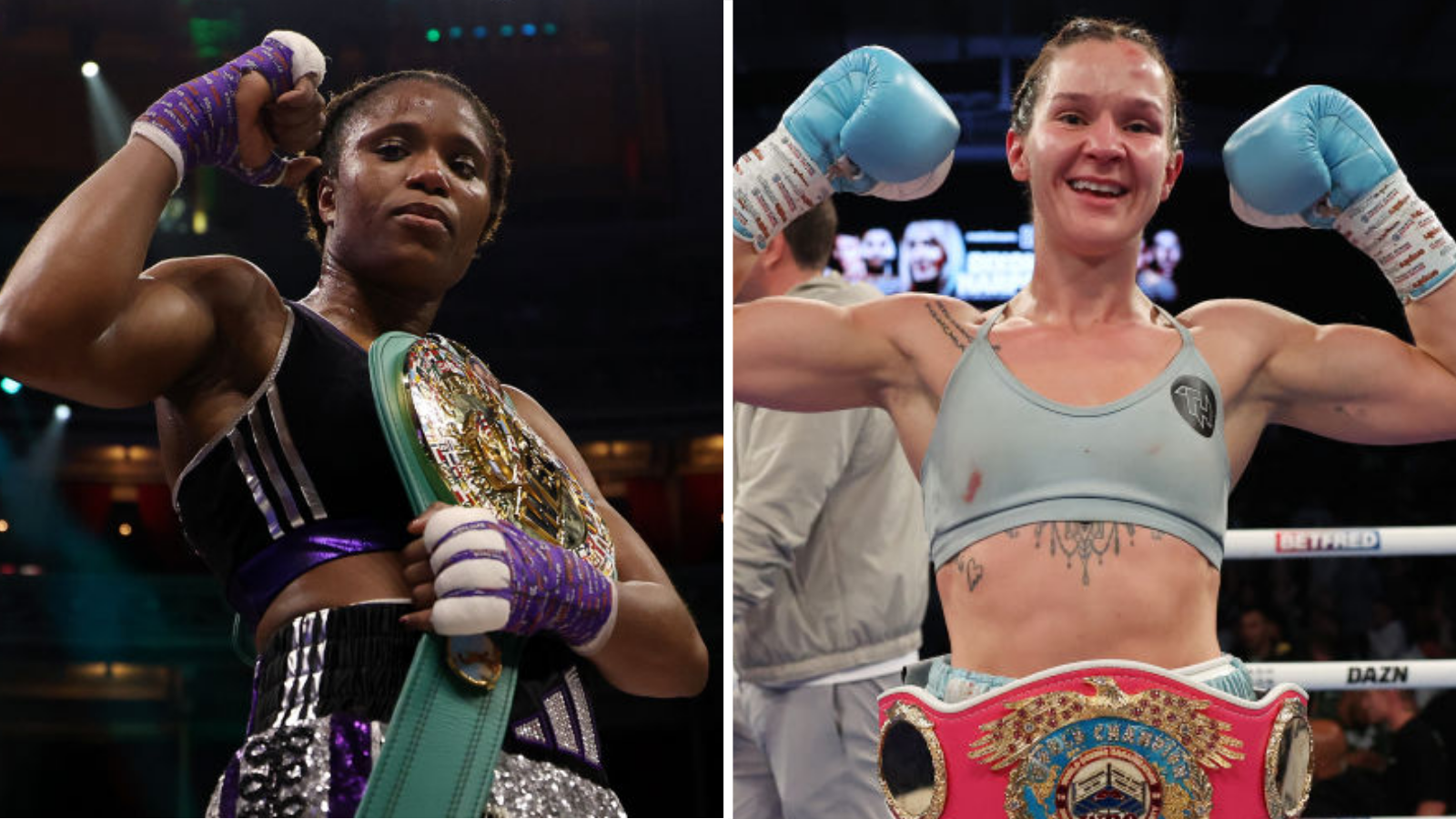 Split image of Terri Harper in the ring and Caroline Dubois in the ring
