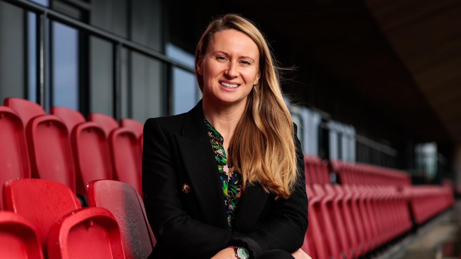 Lowri Roberts sitting in the stand at the High Performance Centre