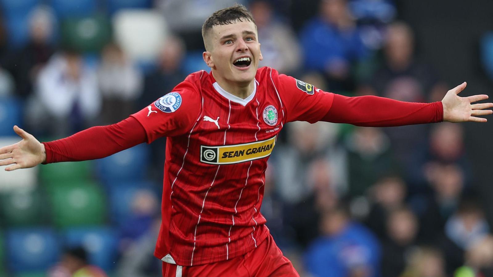 Ronan Hale celebrates his goal