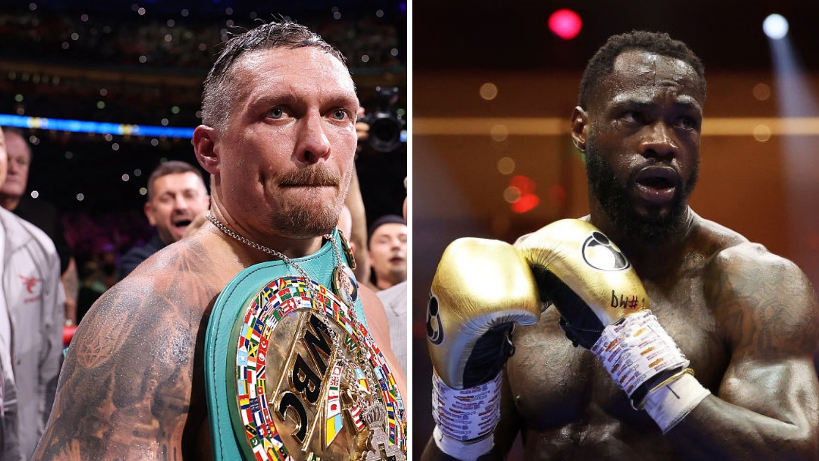 A side-by-side of Oleksandr Usyk and Deontay Wilder