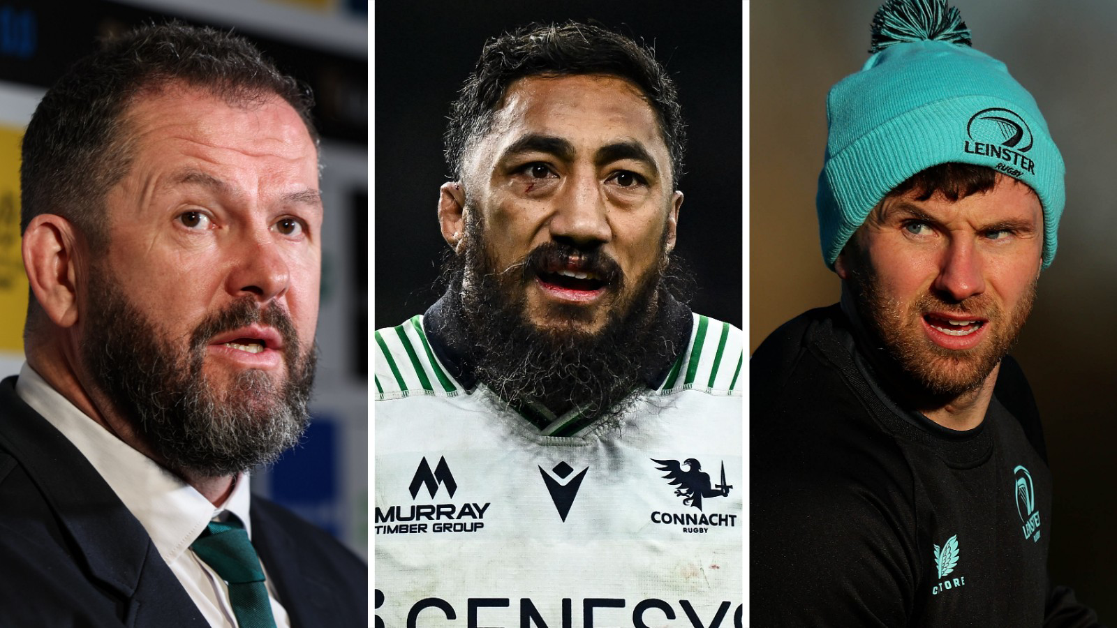 Andy Farrell, Bundee Aki and Hugo Keenan
