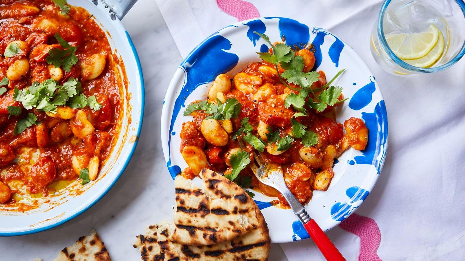 Curried butter beans with flatbreads
