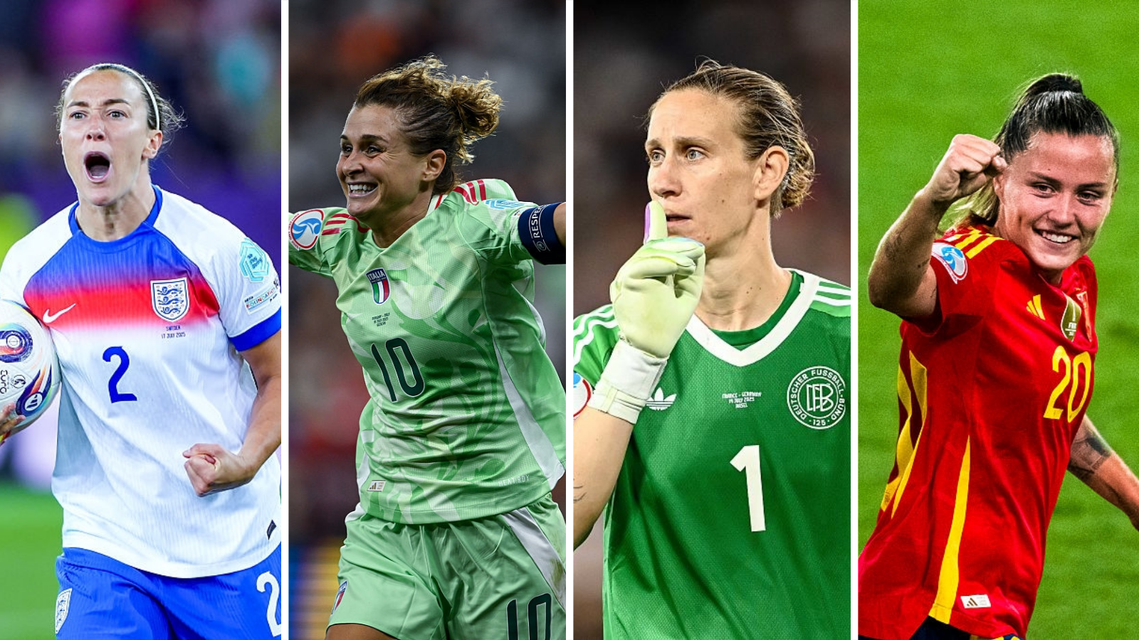 Lucy Bronze, Cristiana Girelli, Ann-Katrin Berger and Claudia Pina - representatives of the final four teams at Euro 2025 - England, Italy, Germany and Spain (in that order)