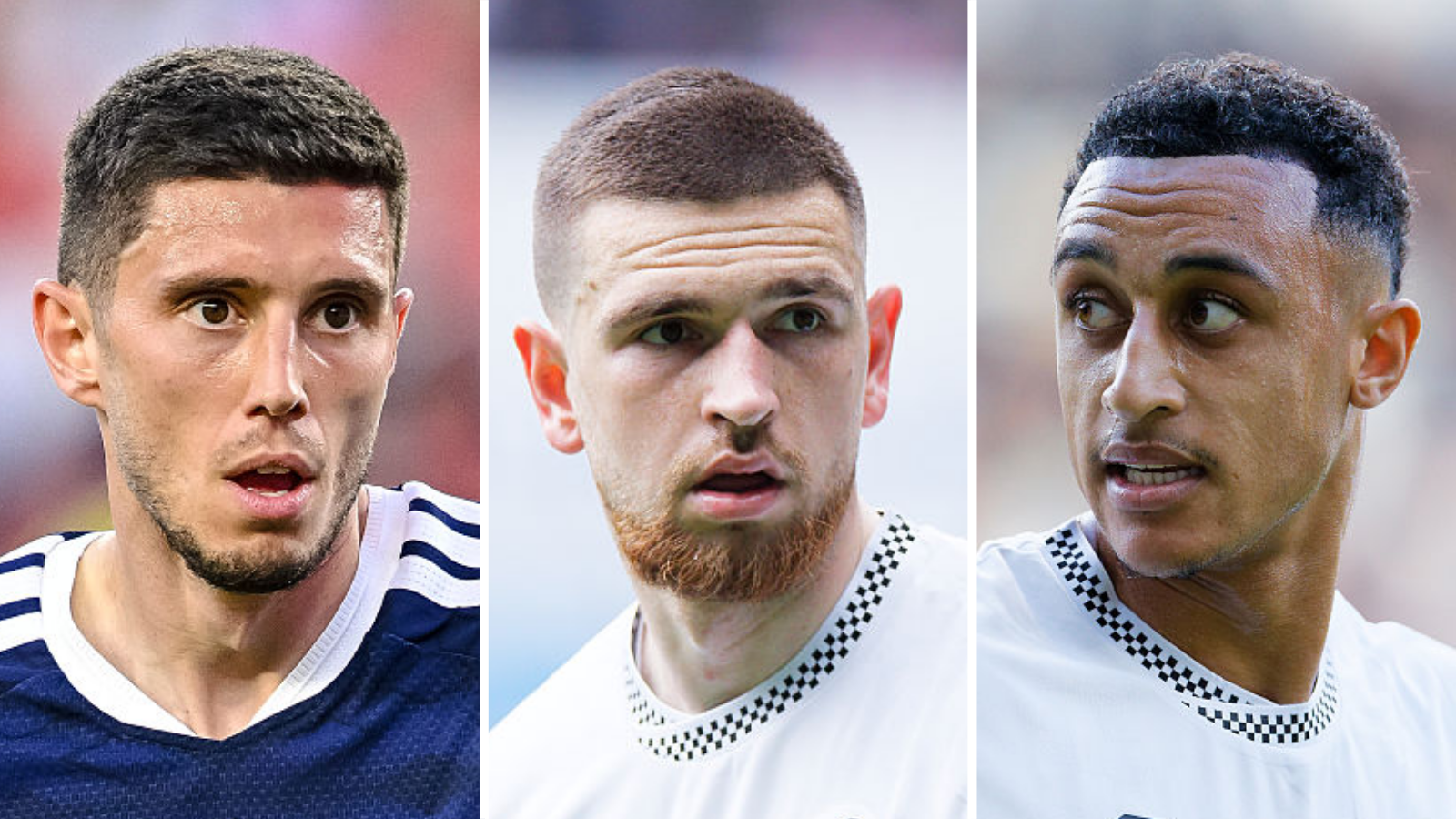 Ross Stewart in a Scotland shirt and Zan Vipotnik and Adam Idah in Swansea shirts last season 