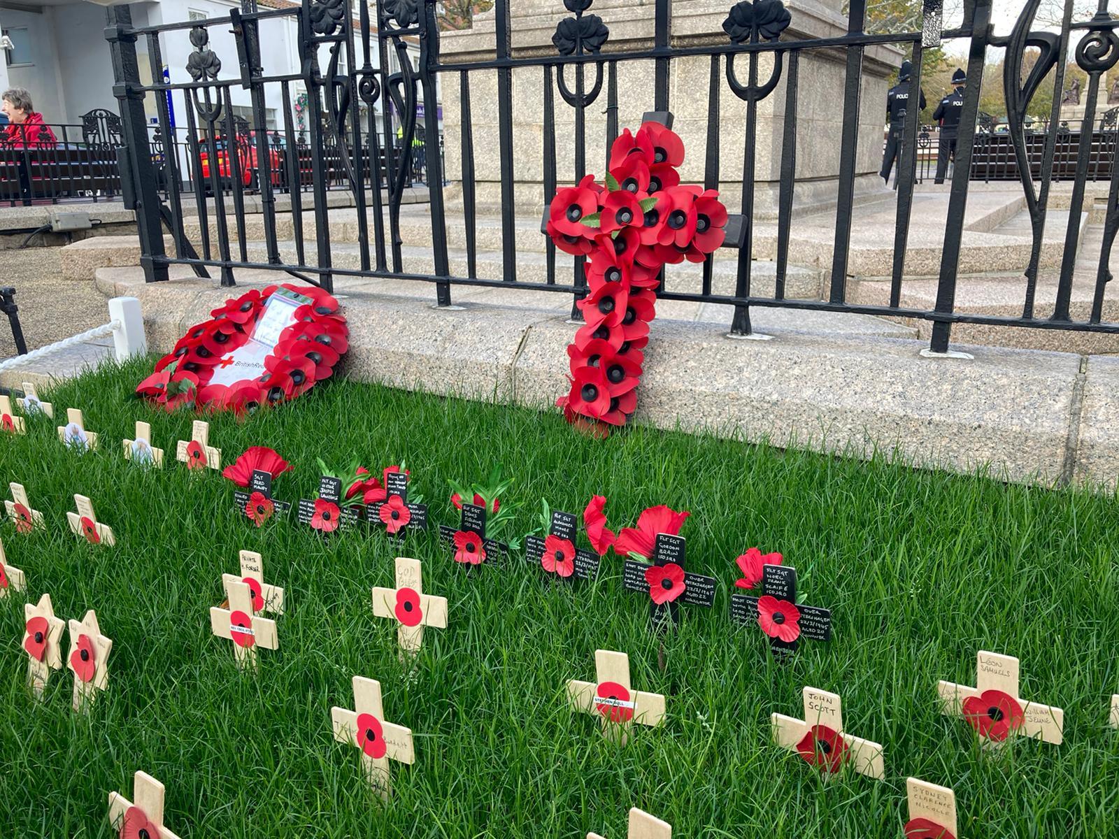 Poppies left at Jersey's Cenotaph