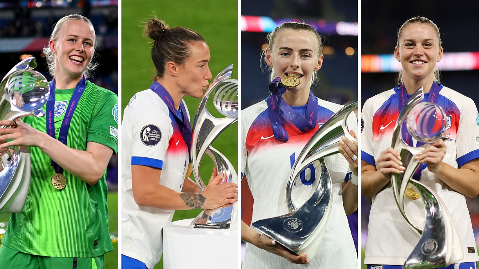 (left to right) Hannah Hampton, Lucy Bronze, Chloe Kelly and Alessia Russo 