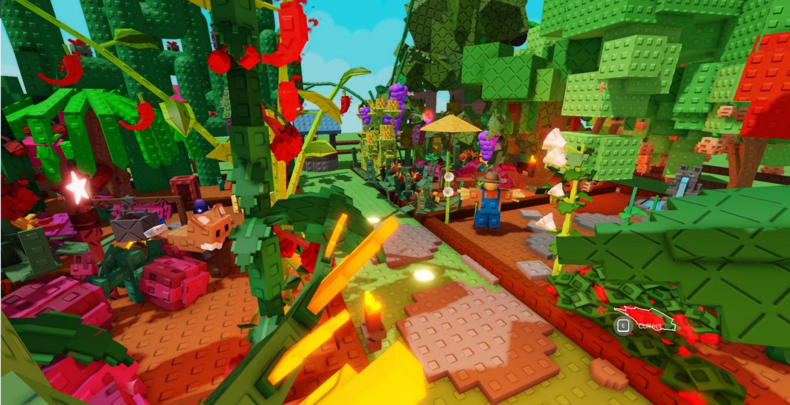 A colourful garden from the Roblox game Grow a Garden