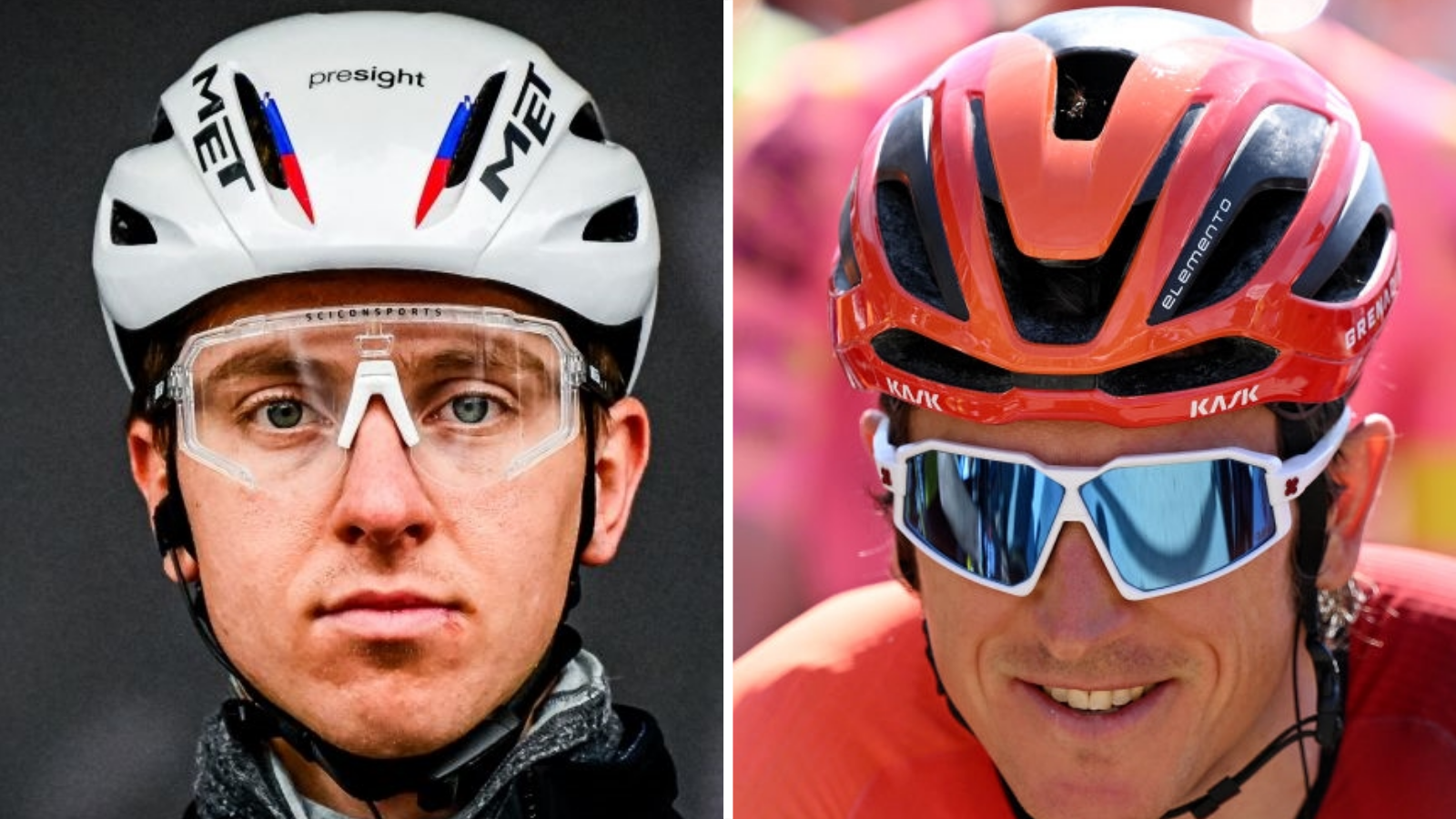 A split picture of Tadej Pogacar and Geraint Thomas