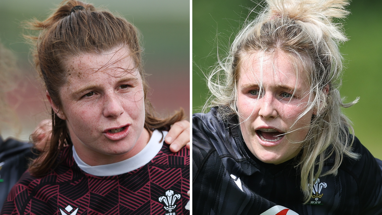 Kate Williams and Alex Callender during Wales training 