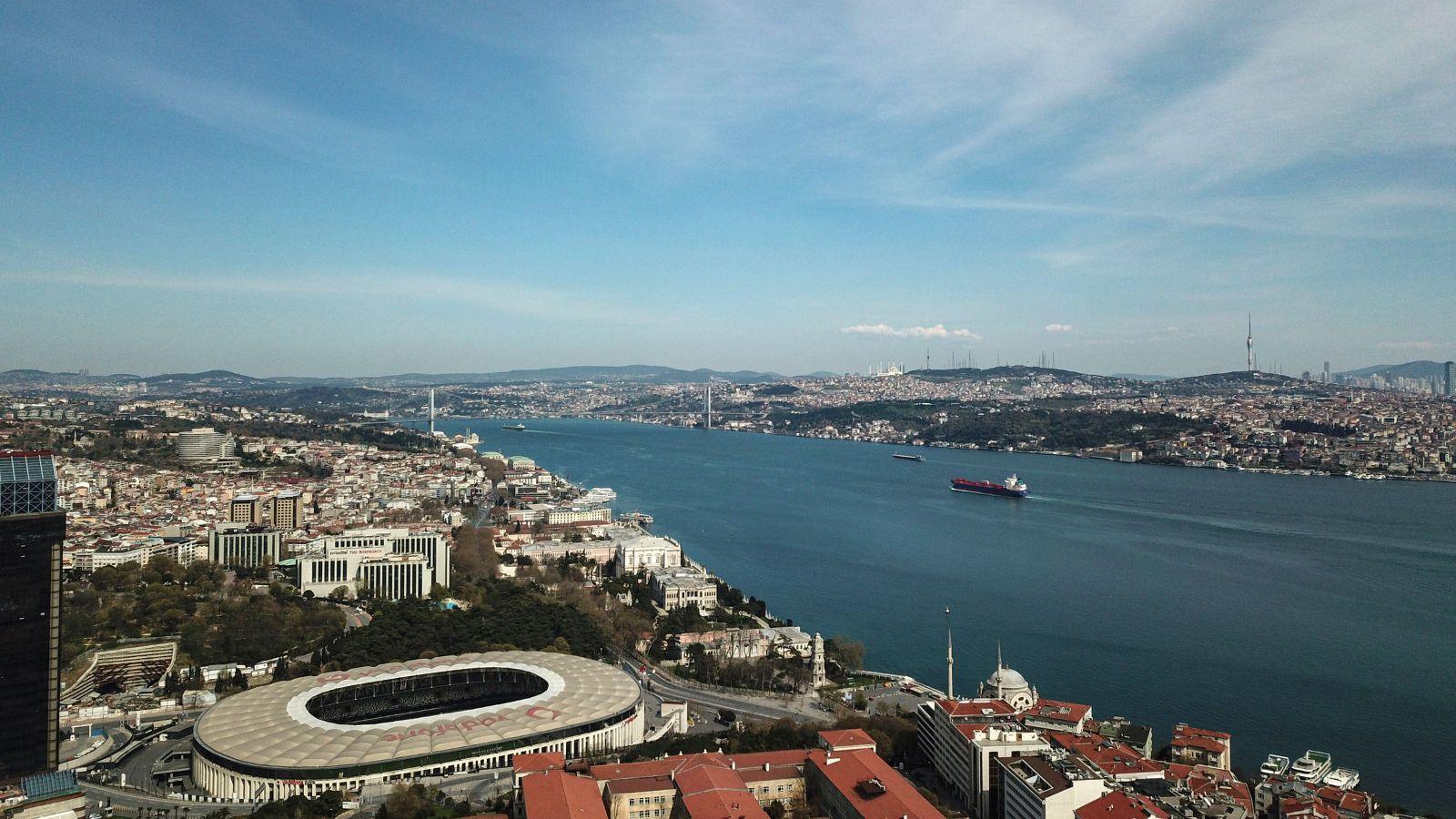 An aerial picture shows a general view of Besiktas Park