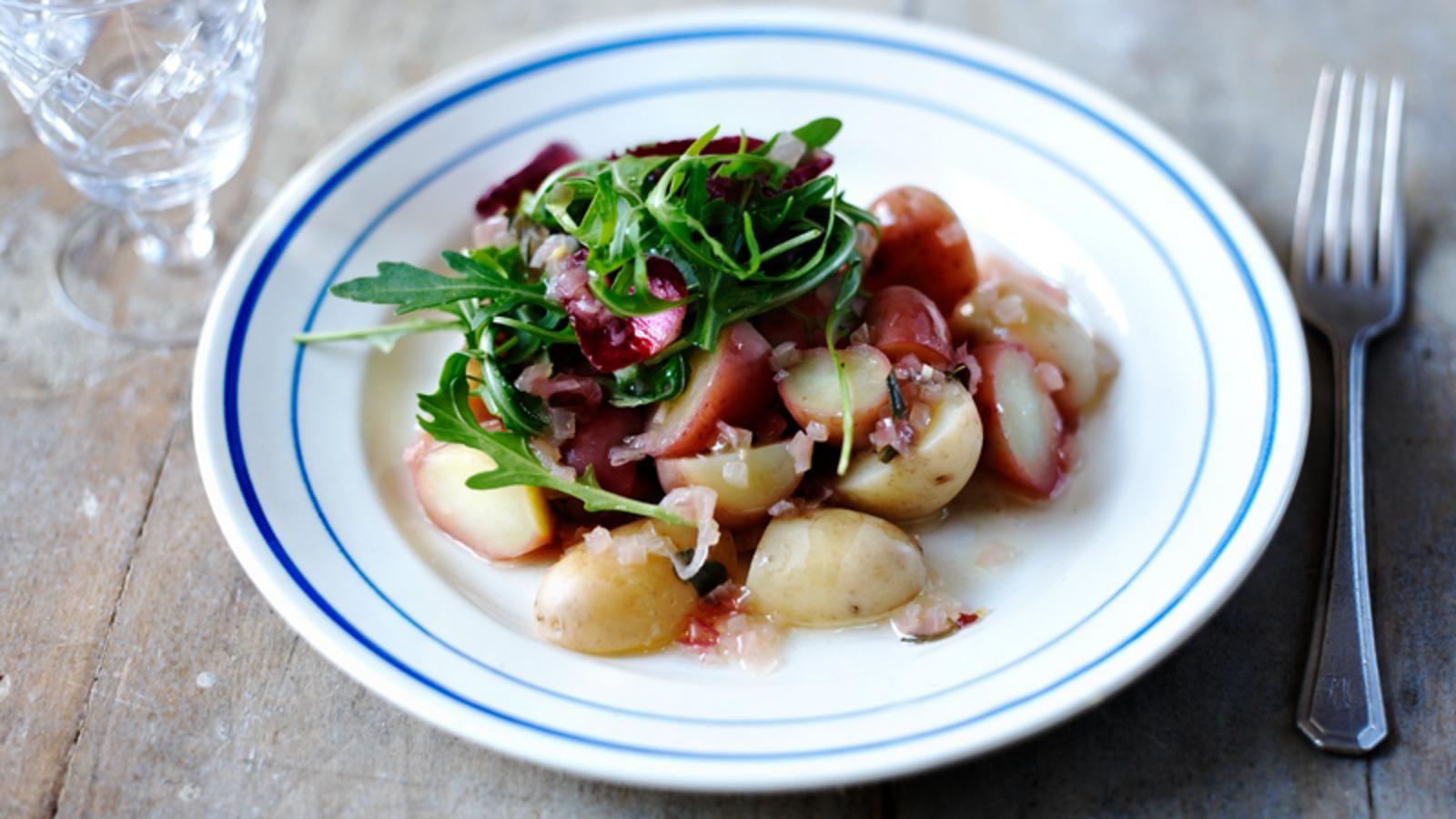 Warm potato salad with shallot dressing