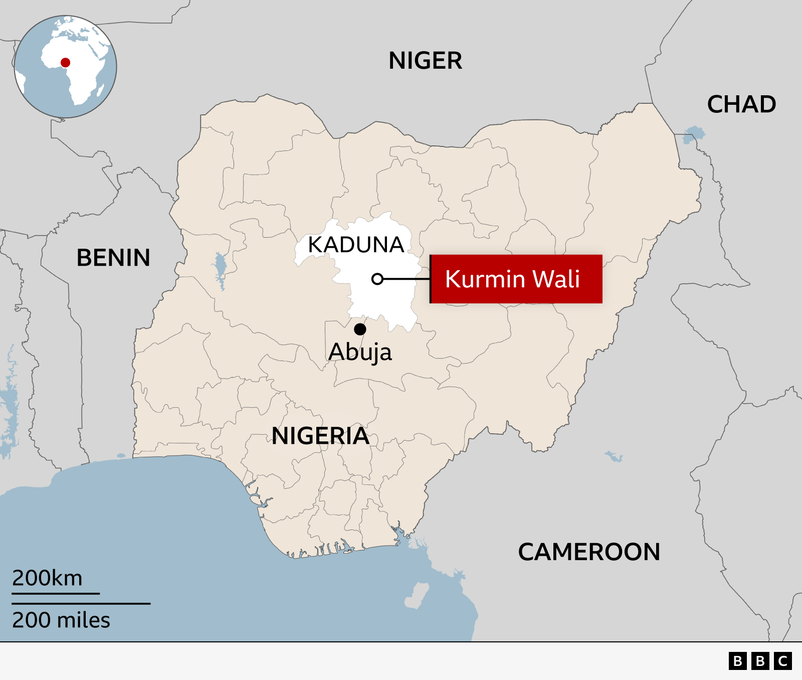 Map showing the location of Kurmin Wali in Nigeria.