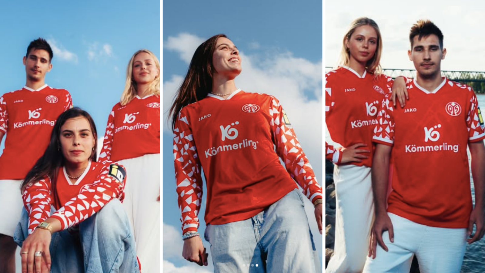 Models wear new Mainz 05 home shirt.