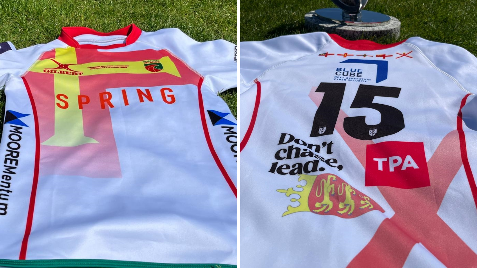 Channel Island shirt featuring Guernsey's flag on the front and Jersey's on the back