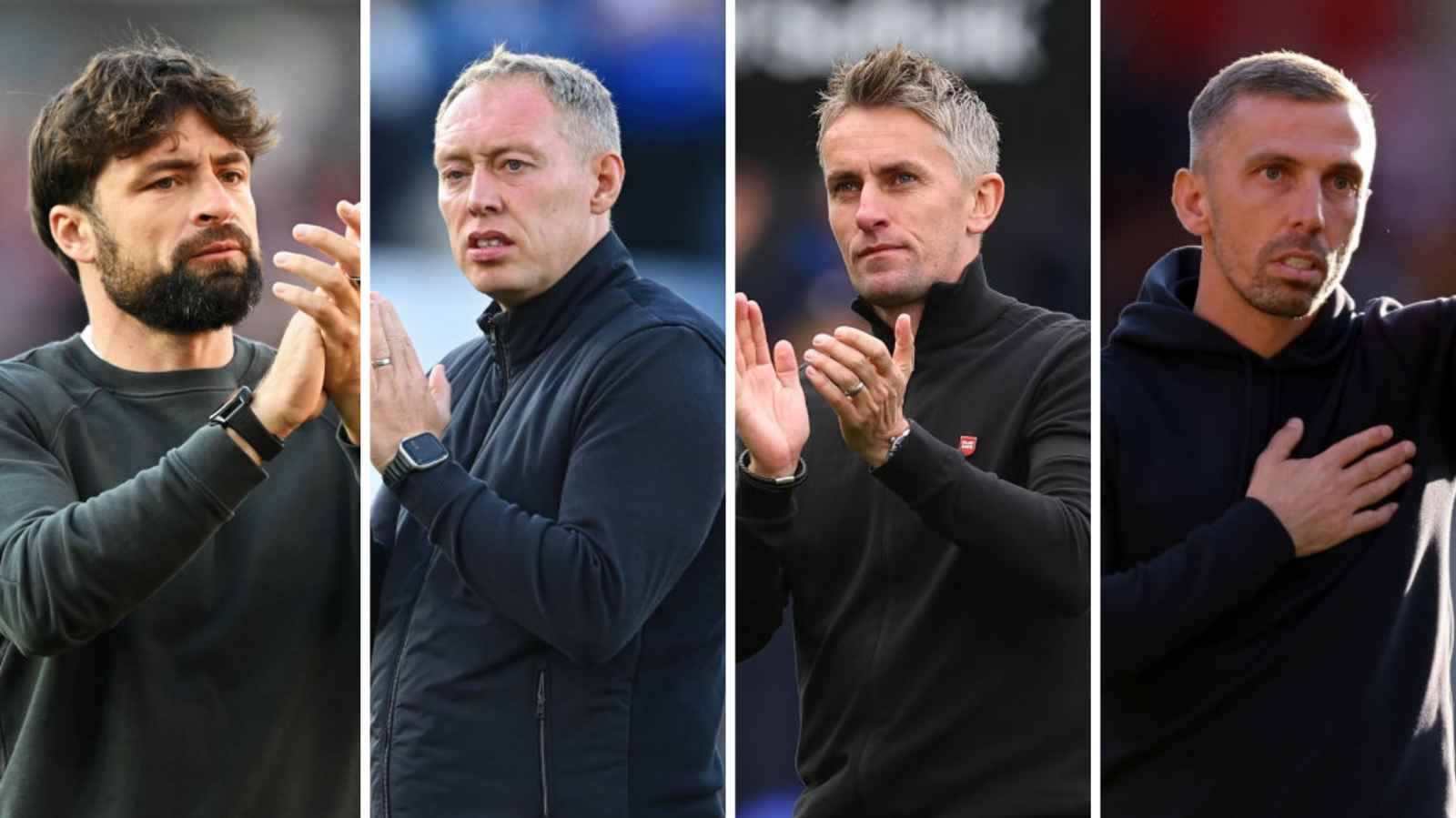 Southampton manager Russell Martin, Leicester City boss Steve Cooper, Ipswich Town manager Kieran McKenna and Wolverhampton Wanderers boss Gary O'Neil