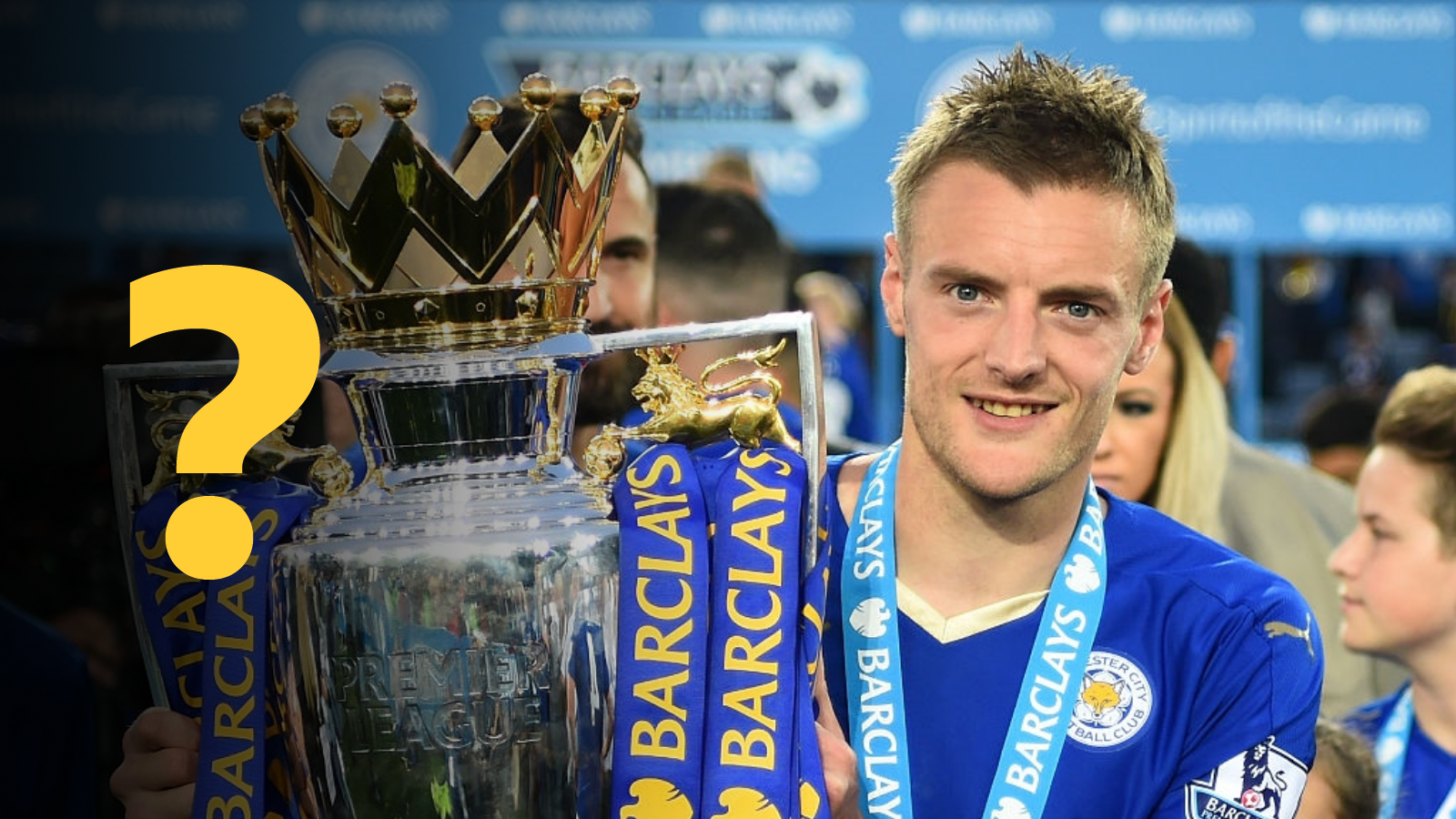 Leicester's Jamie Vardy with Premier League trophy