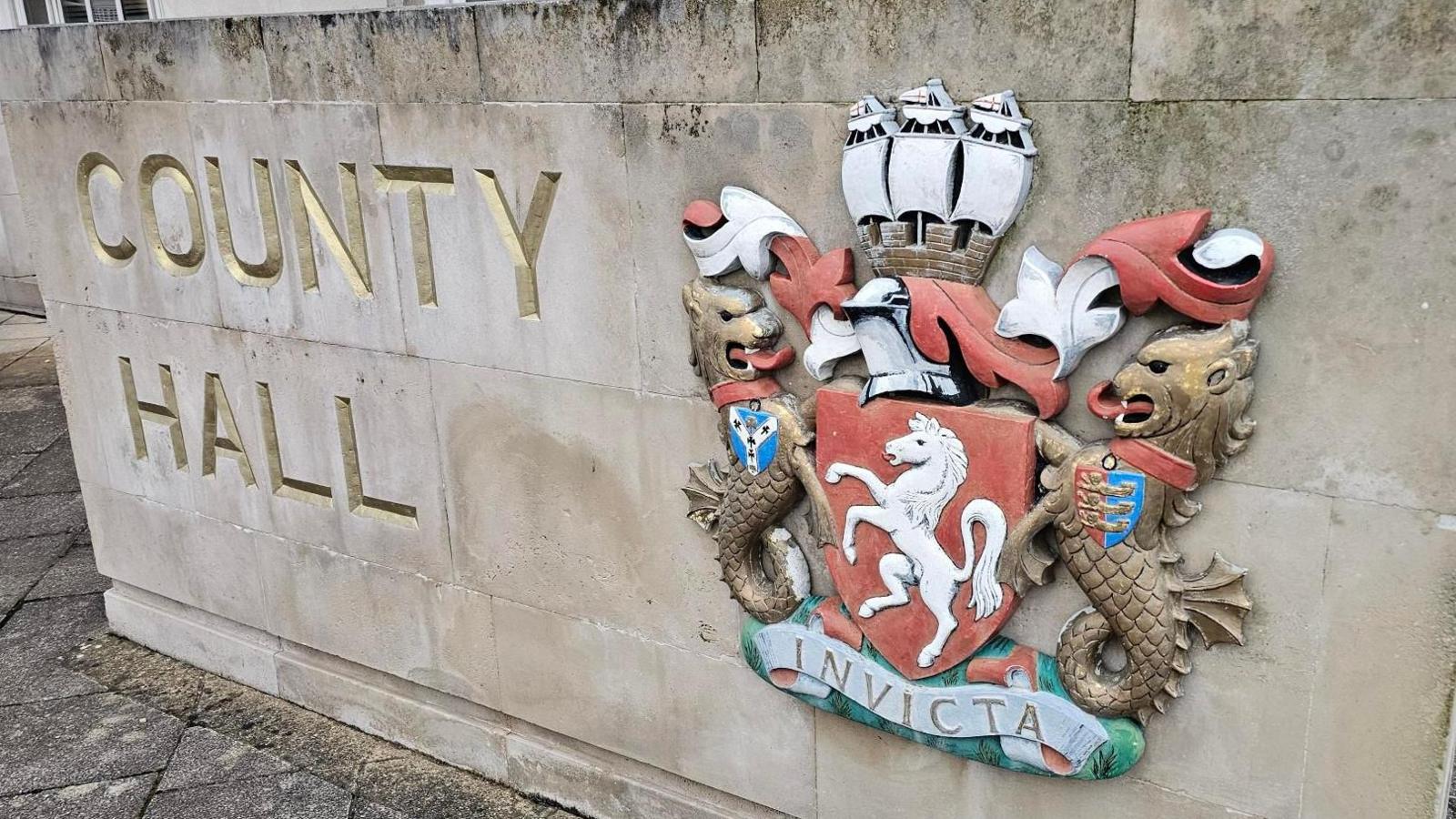 County Hall sign outside Kent County Council headquarters in Maidstone.