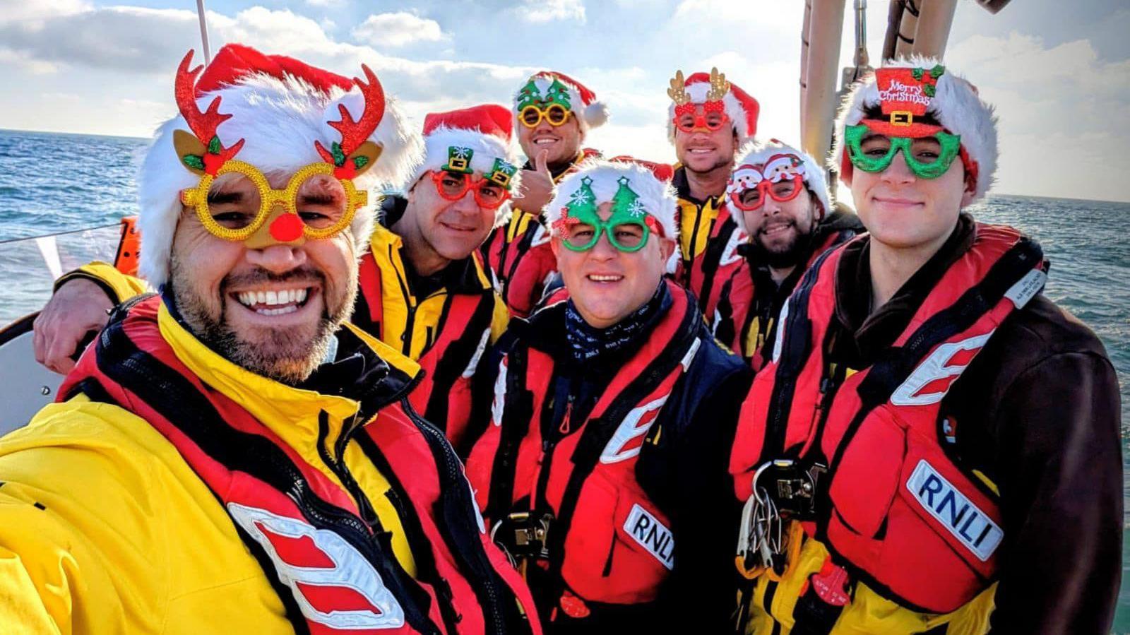 RNLI Jersey crew in Christmas gear