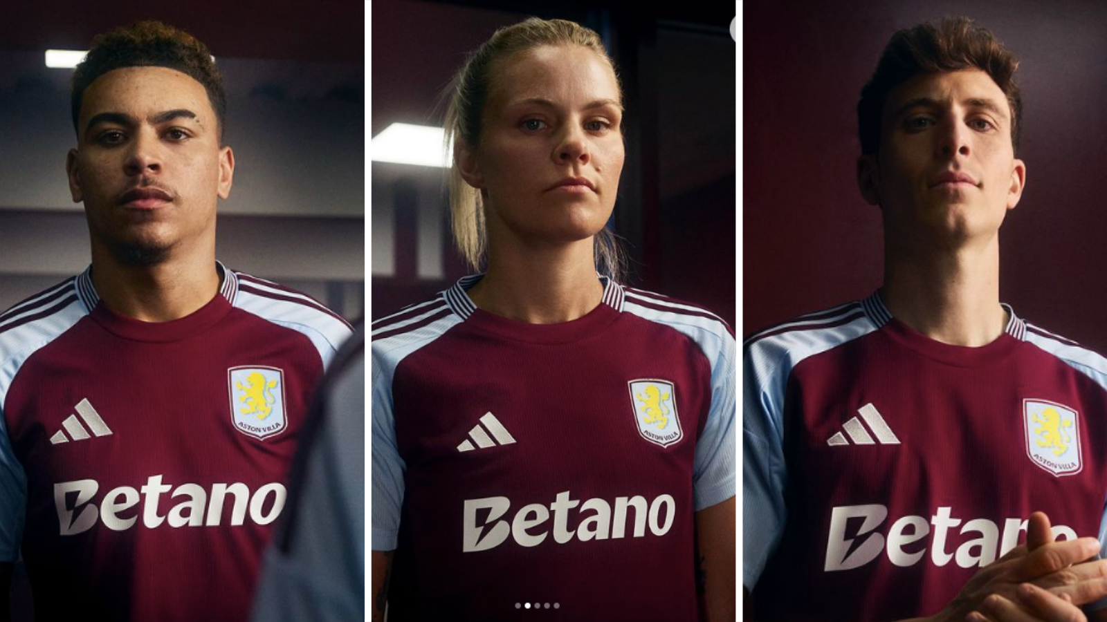 Morgan Rogers, Rachel Daly and Pau Torres model new Aston Villa home kit. 